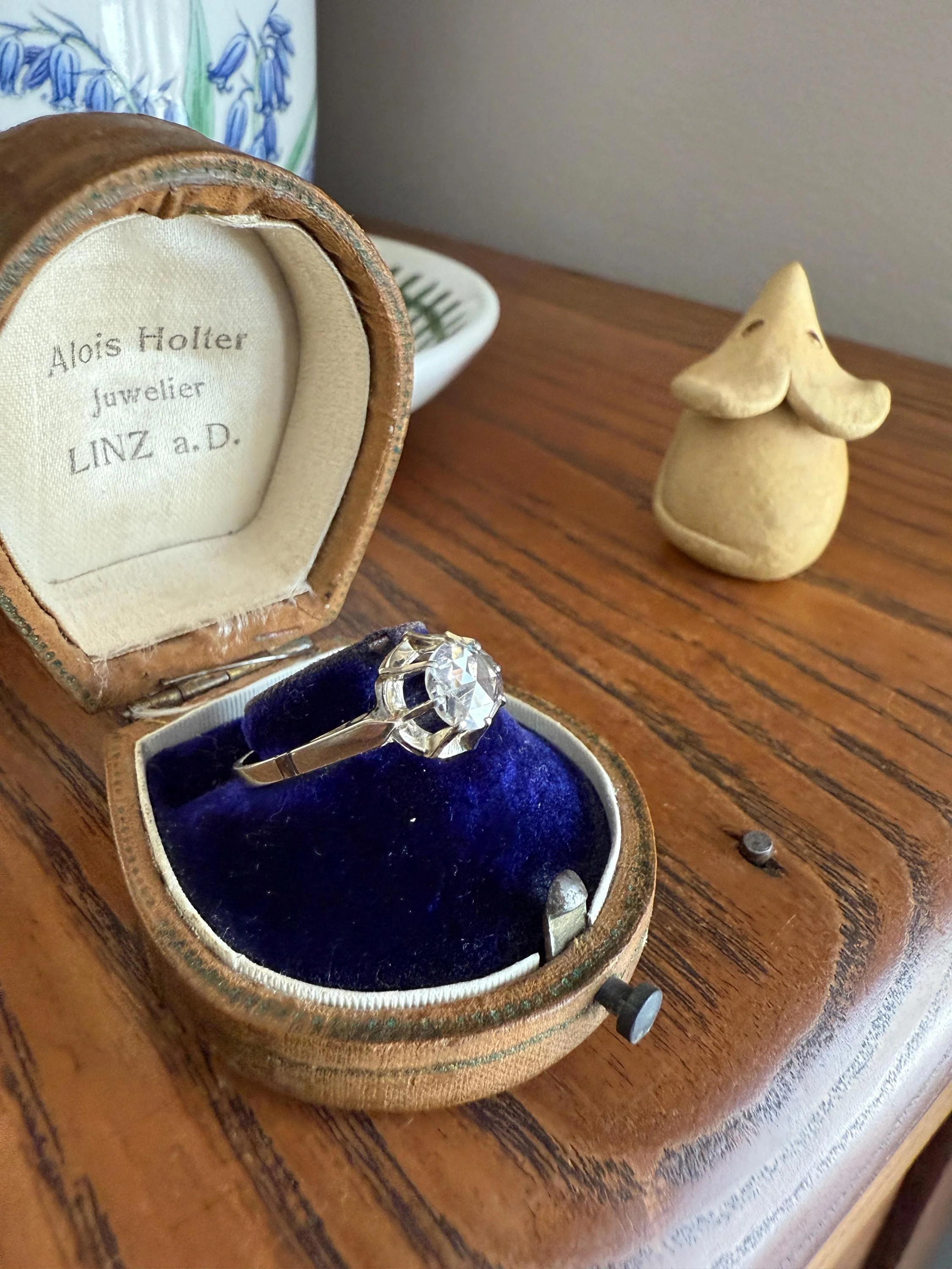 Antique 6.2mm Eye Clean Rose Cut DIAMOND Solitaire 18k White Gold Ring Disco Ball Stacker Open Back Engagement 1 Carat Face Up - Image 3