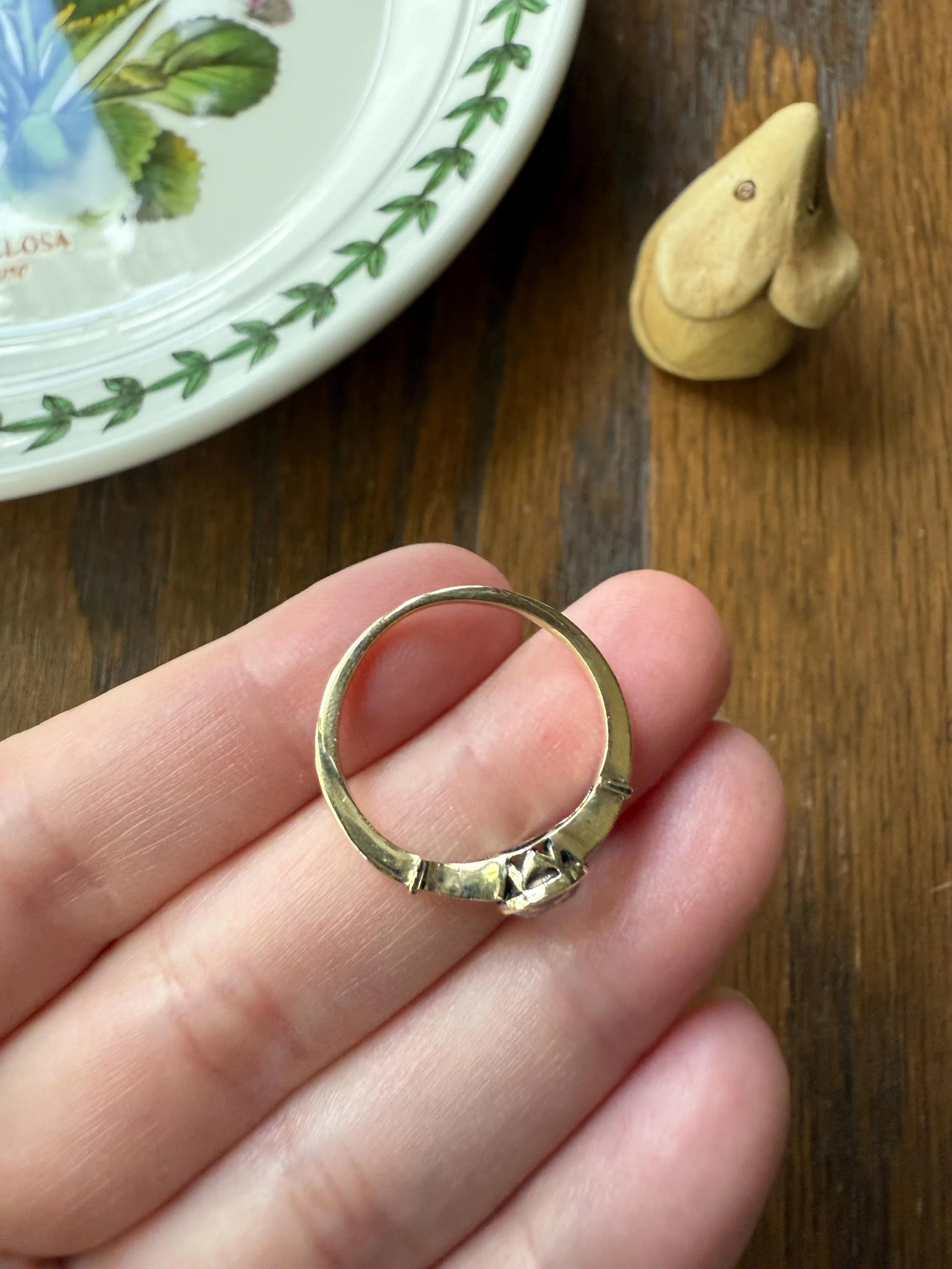 Antique 6.2mm Rose Cut DIAMOND Solitaire 14k Gold Ring Bezel Set Stacker Open Work Shoulders 1 Carat Face Up - Image 10