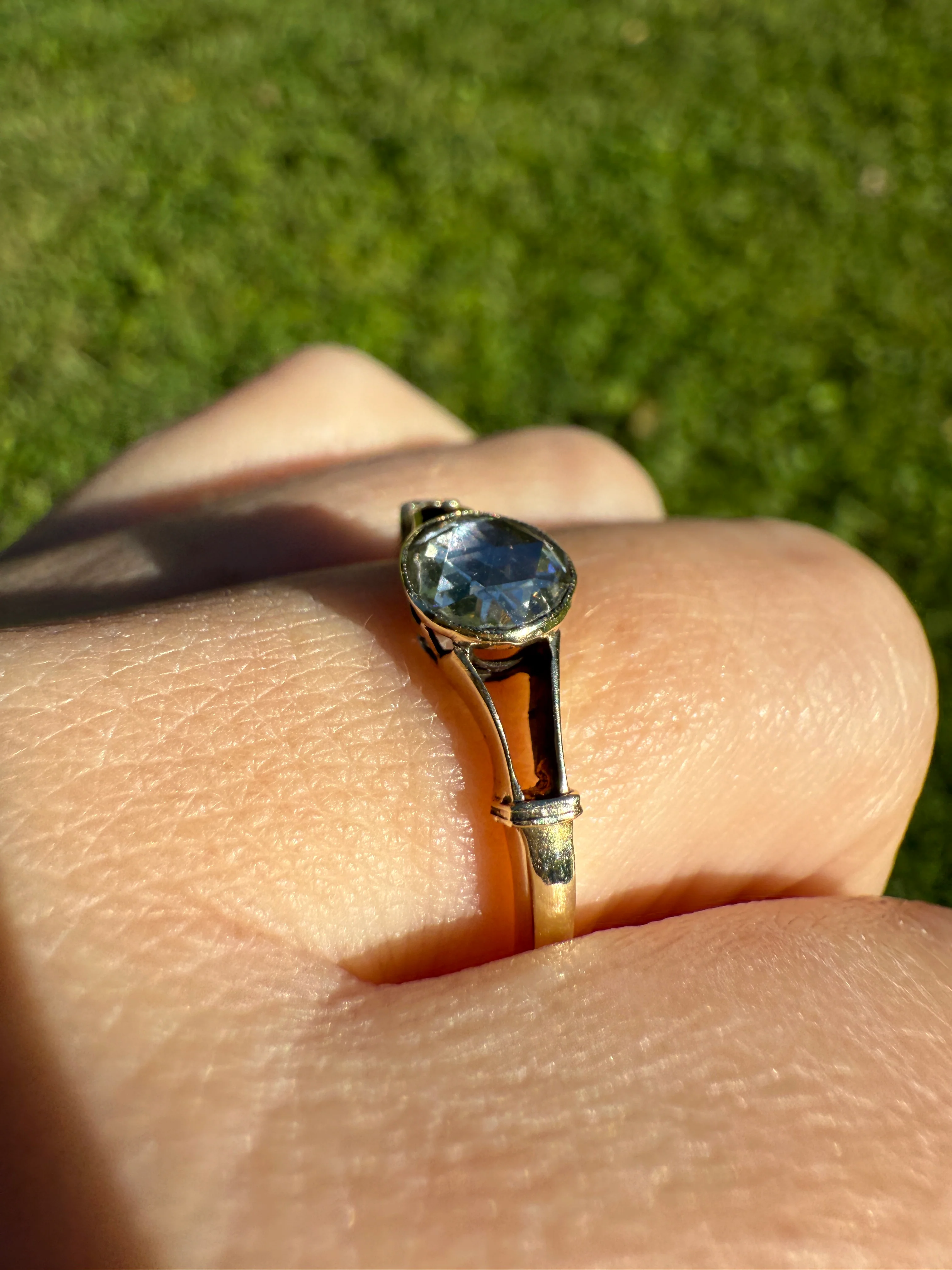 Antique 6.2mm Rose Cut DIAMOND Solitaire 14k Gold Ring Bezel Set Stacker Open Work Shoulders 1 Carat Face Up - Image 12