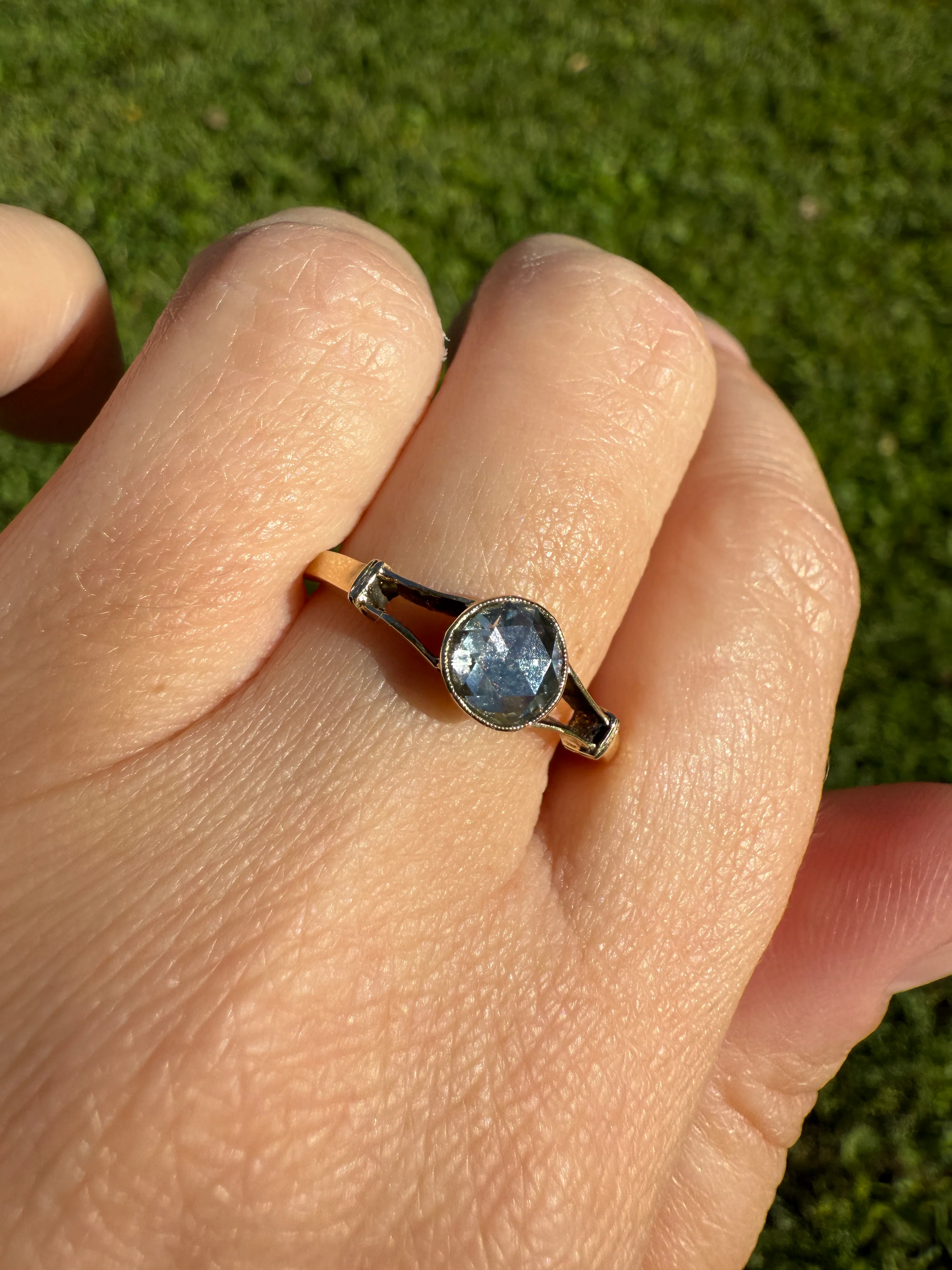 Antique 6.2mm Rose Cut DIAMOND Solitaire 14k Gold Ring Bezel Set Stacker Open Work Shoulders 1 Carat Face Up - Image 13
