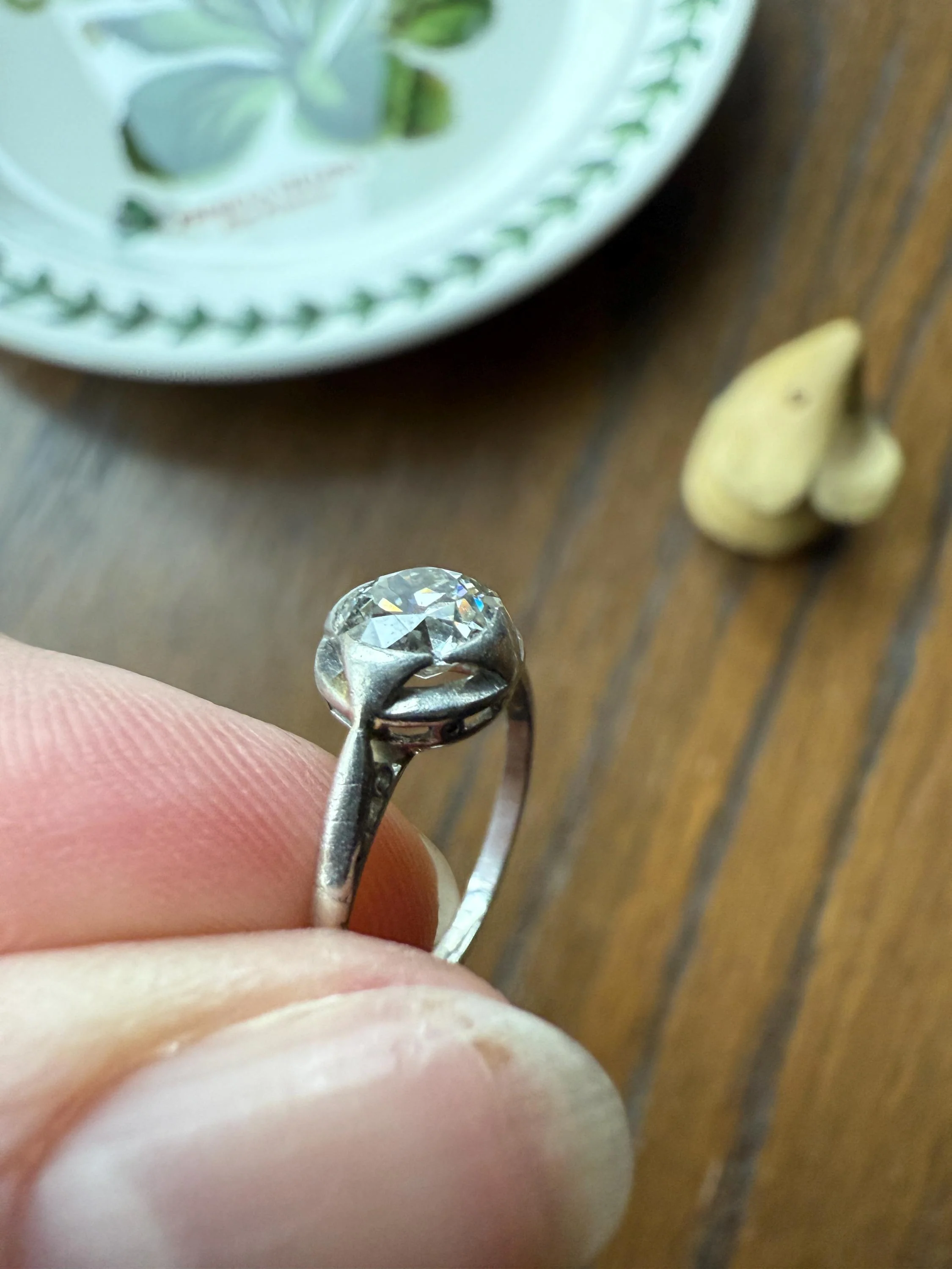 Antique .67 Carat Old Mine Cut DIAMOND Ring Edwardian Era French Platinum Solitaire Engagement Stacker Bezel Halo Setting OMC .67ctw - Image 15