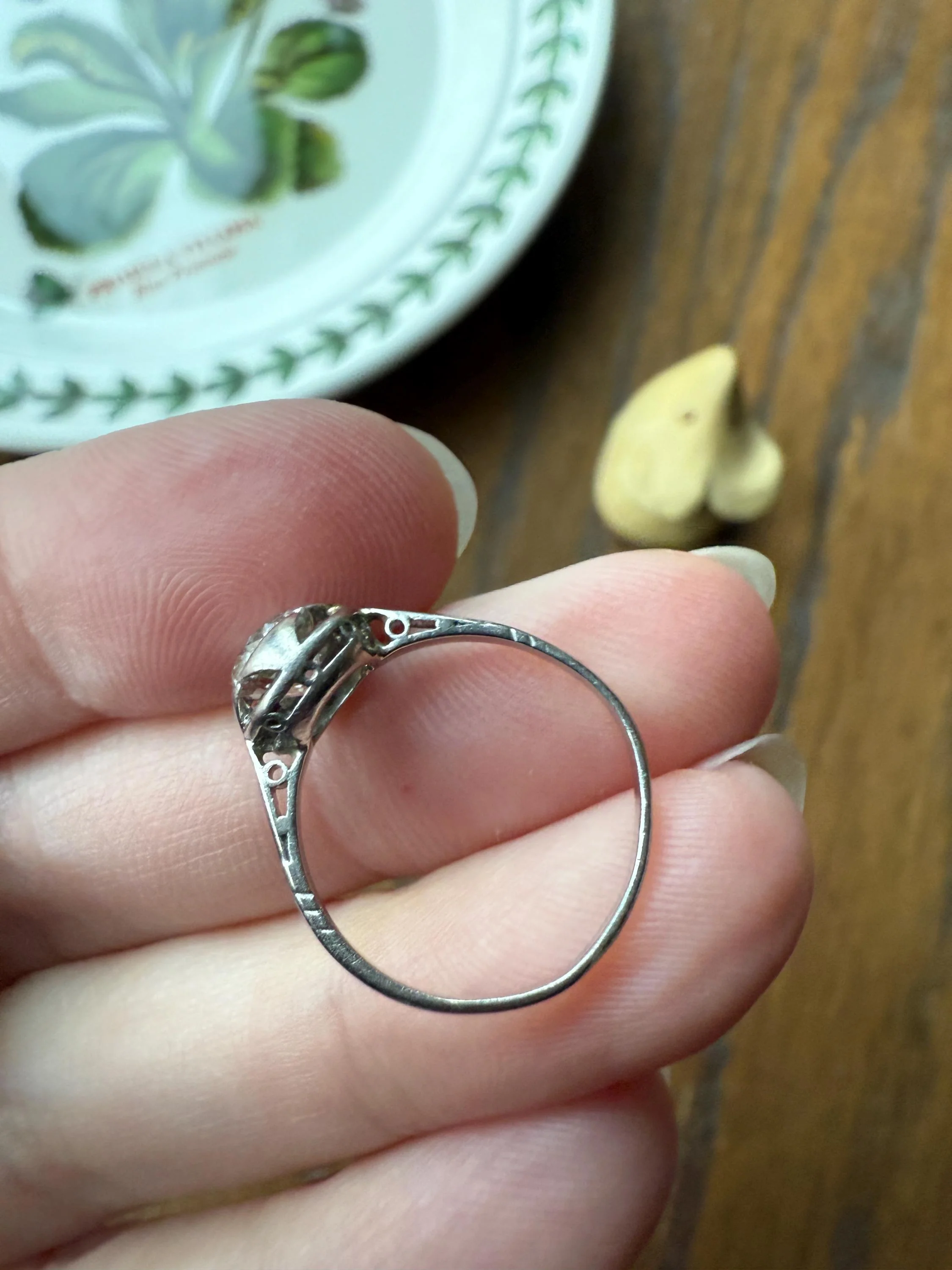Antique .67 Carat Old Mine Cut DIAMOND Ring Edwardian Era French Platinum Solitaire Engagement Stacker Bezel Halo Setting OMC .67ctw - Image 16