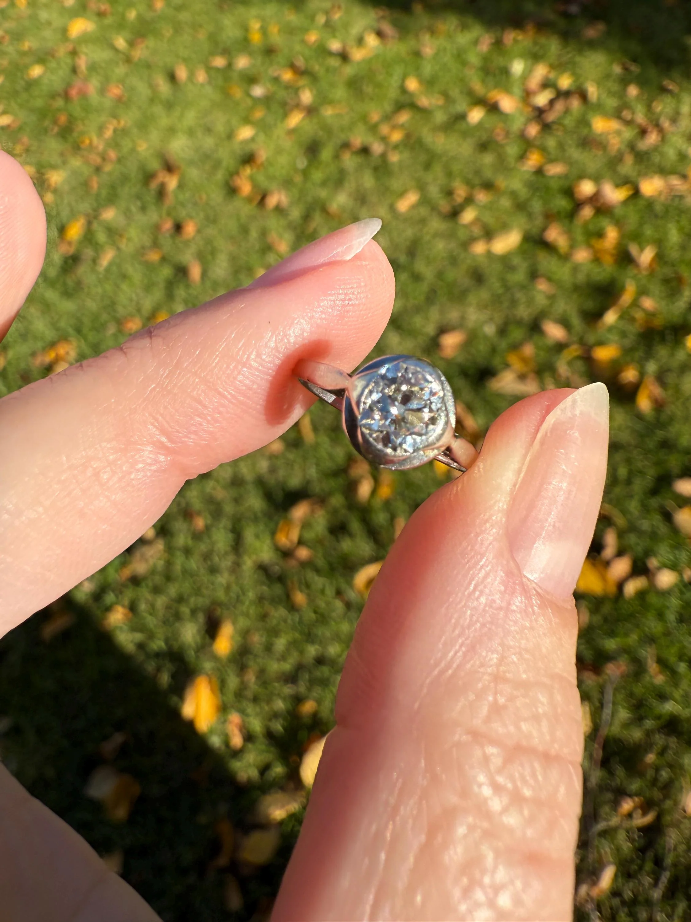 Antique .67 Carat Old Mine Cut DIAMOND Ring Edwardian Era French Platinum Solitaire Engagement Stacker Bezel Halo Setting OMC .67ctw - Image 3