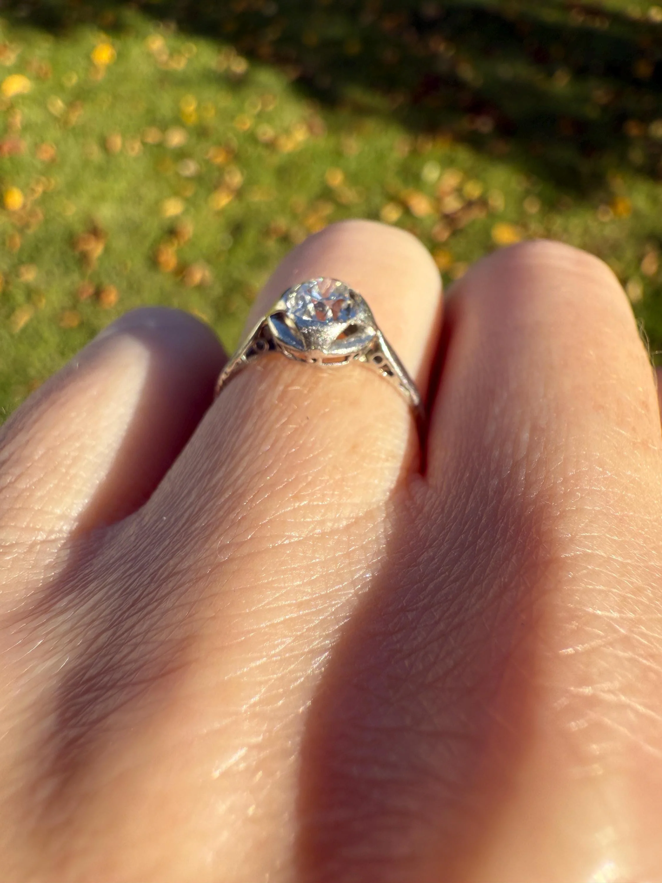 Antique .67 Carat Old Mine Cut DIAMOND Ring Edwardian Era French Platinum Solitaire Engagement Stacker Bezel Halo Setting OMC .67ctw - Image 4