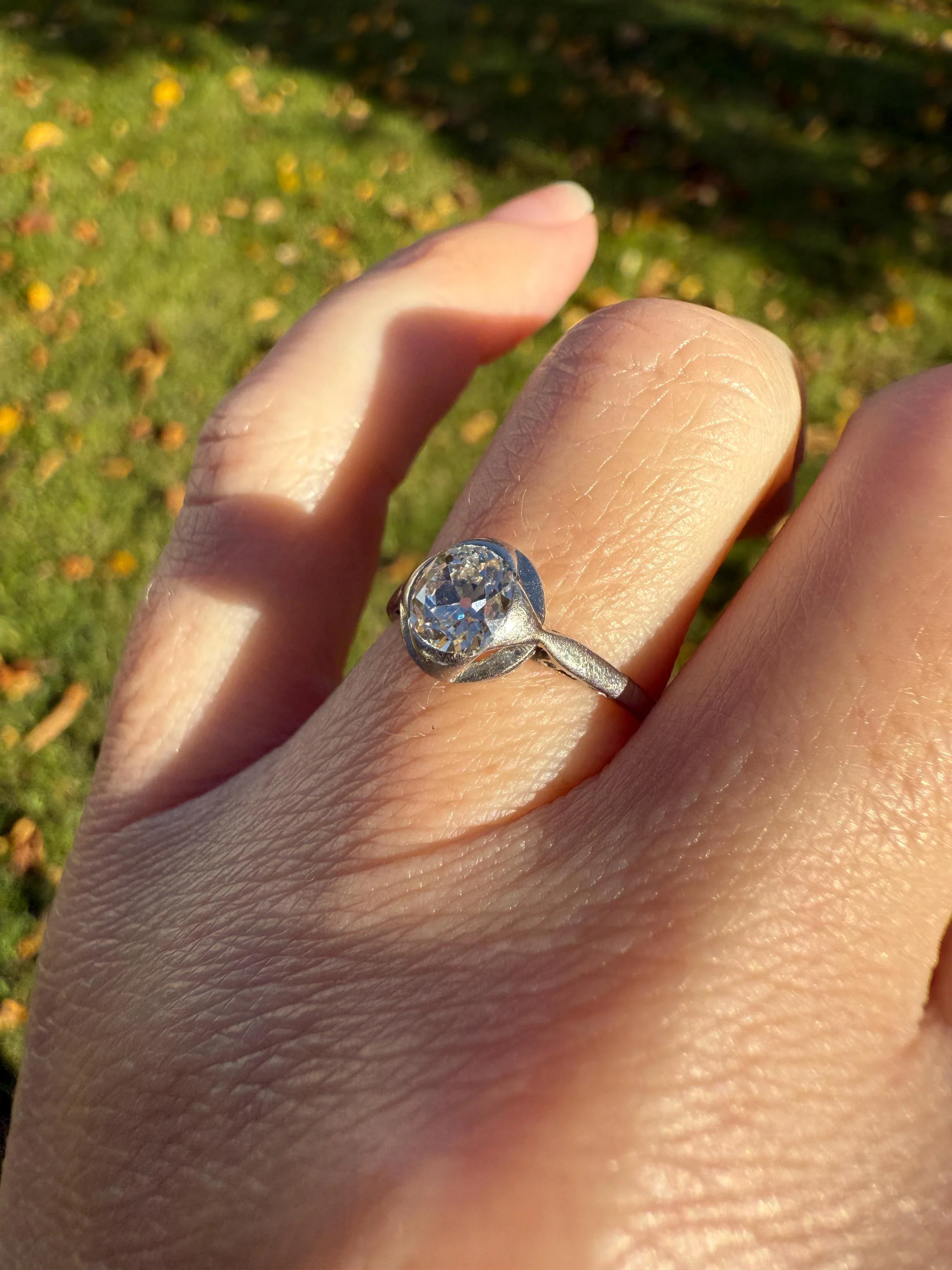 Antique .67 Carat Old Mine Cut DIAMOND Ring Edwardian Era French Platinum Solitaire Engagement Stacker Bezel Halo Setting OMC .67ctw - Image 5