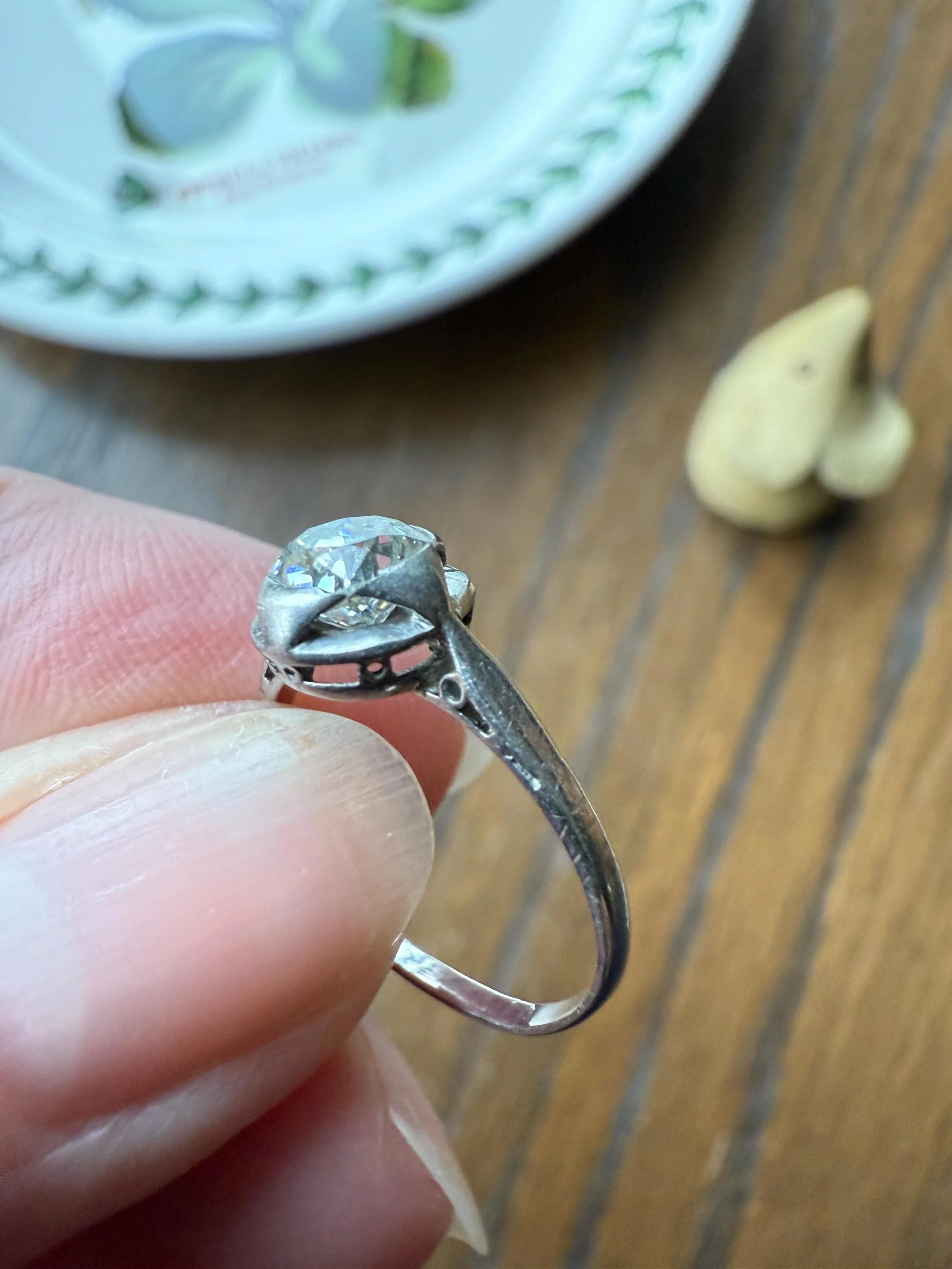 Antique .67 Carat Old Mine Cut DIAMOND Ring Edwardian Era French Platinum Solitaire Engagement Stacker Bezel Halo Setting OMC .67ctw - Image 6