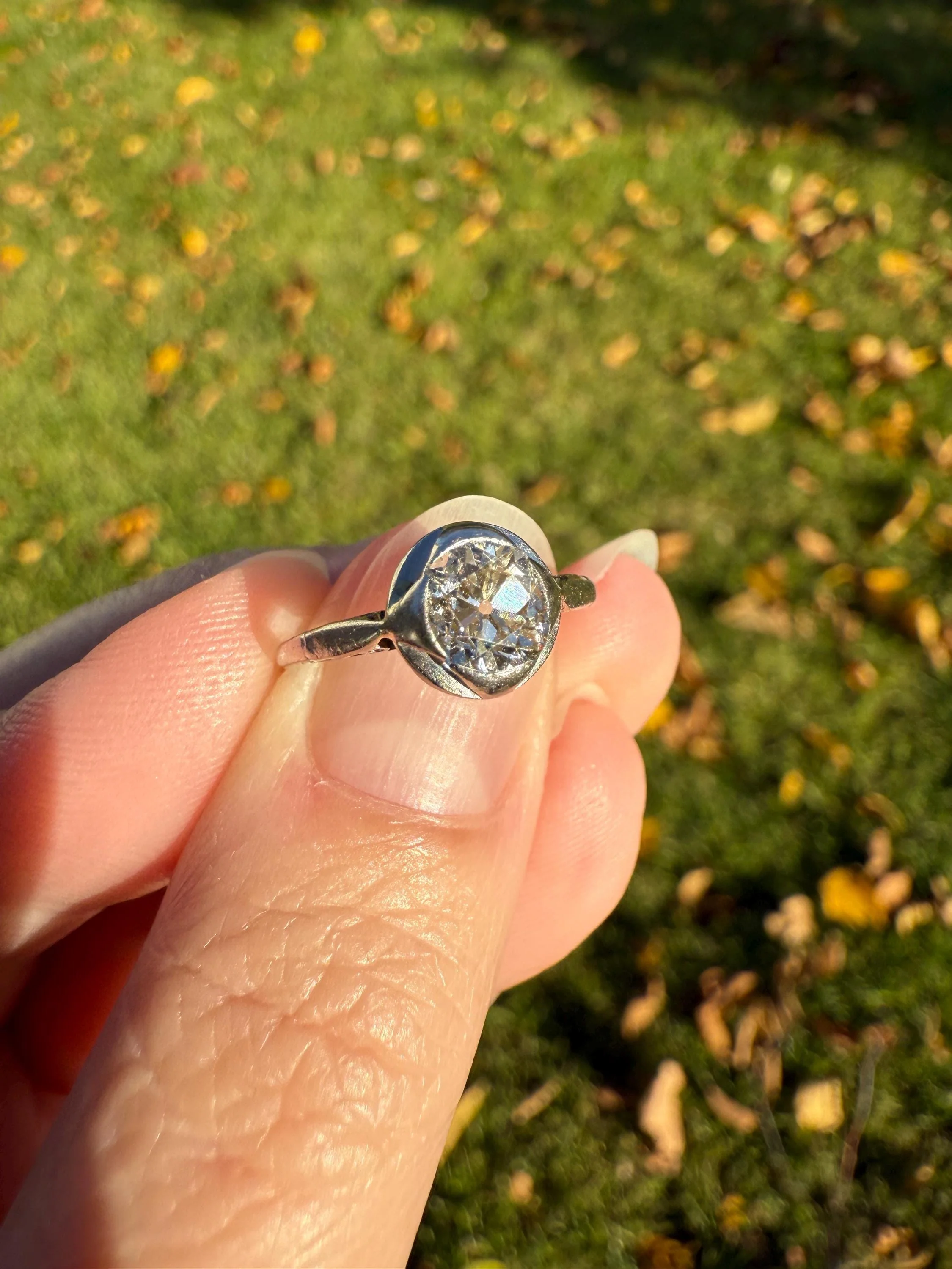 Antique .67 Carat Old Mine Cut DIAMOND Ring Edwardian Era French Platinum Solitaire Engagement Stacker Bezel Halo Setting OMC .67ctw - Image 7