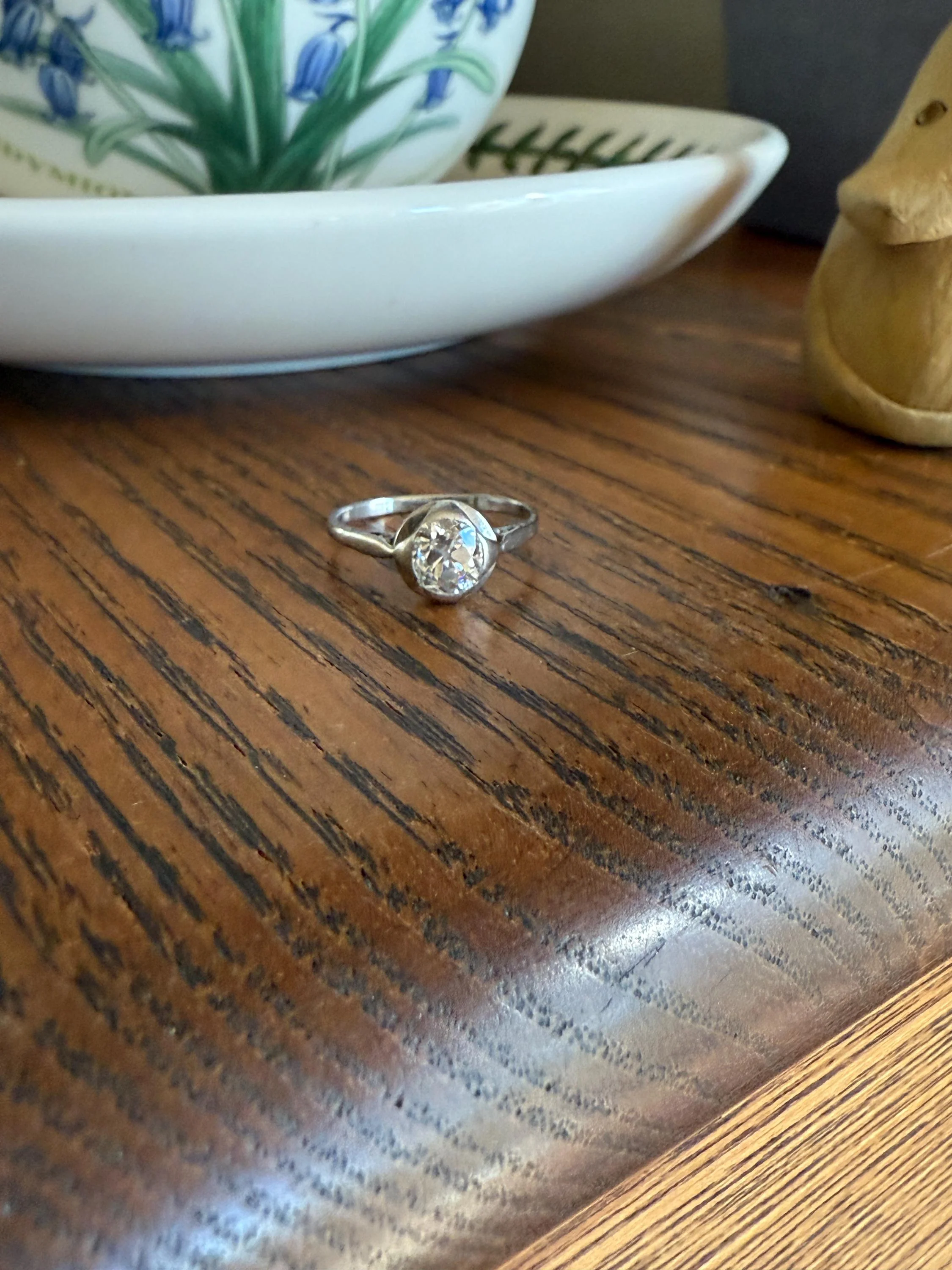 Antique .67 Carat Old Mine Cut DIAMOND Ring Edwardian Era French Platinum Solitaire Engagement Stacker Bezel Halo Setting OMC .67ctw - Image 8