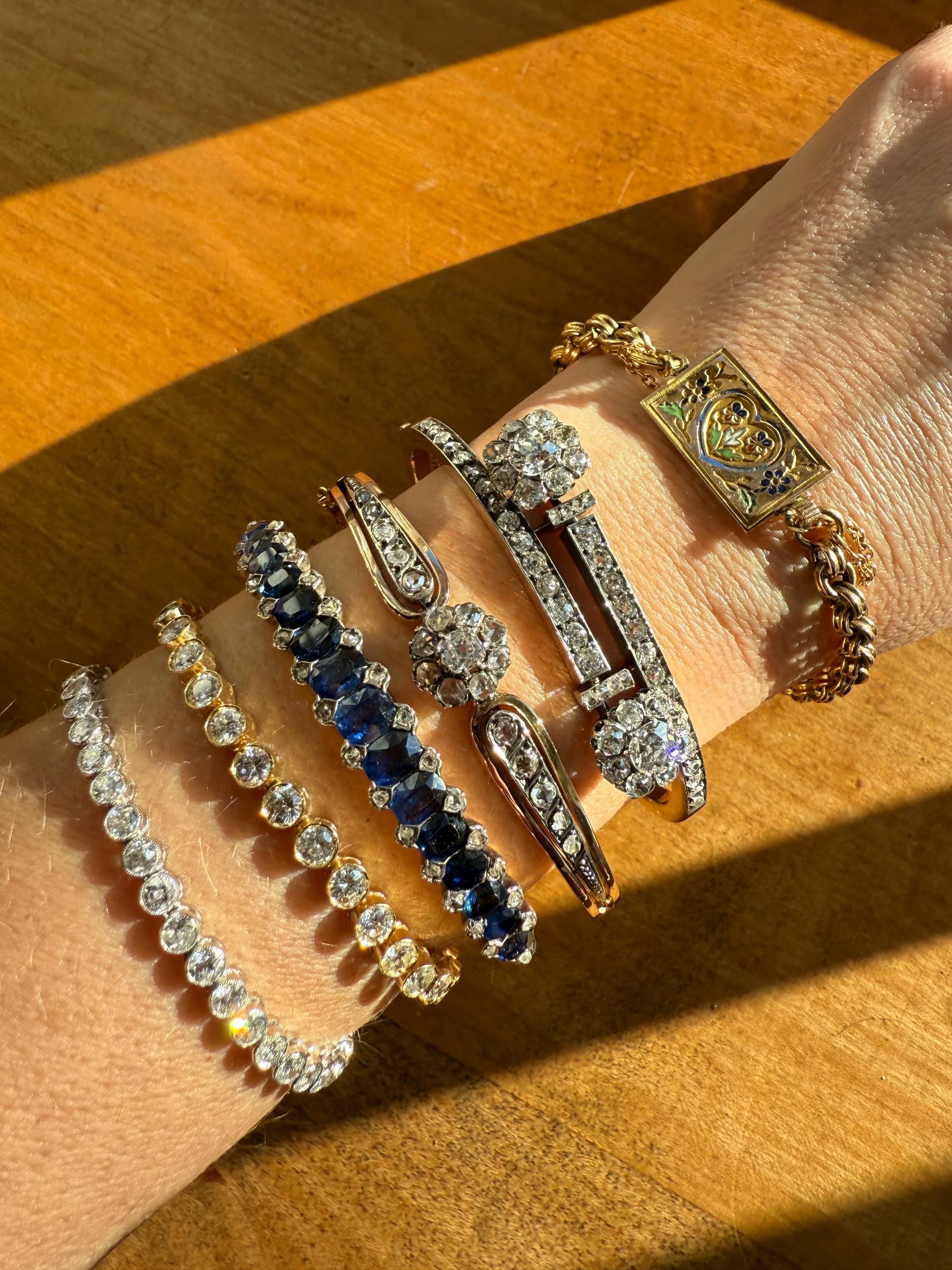 Antique 7 CARAT Natural SAPPHIRE Encrusted Hinged Bangle Bracelet 18k Gold Silver Rose Cut Spacers Gemset Prong Victorian Wriststack - Image 12