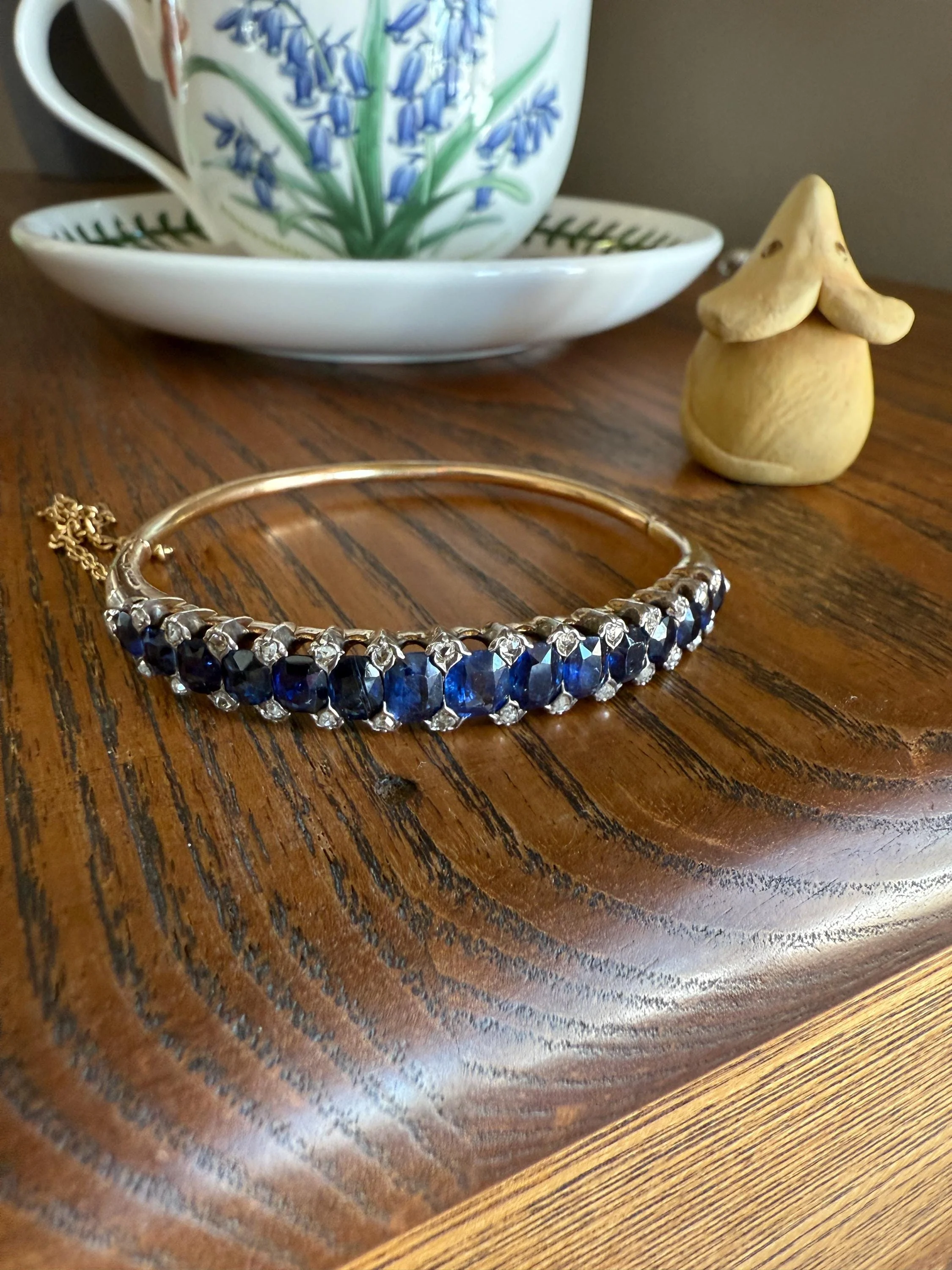 Antique 7 CARAT Natural SAPPHIRE Encrusted Hinged Bangle Bracelet 18k Gold Silver Rose Cut Spacers Gemset Prong Victorian Wriststack - Image 19