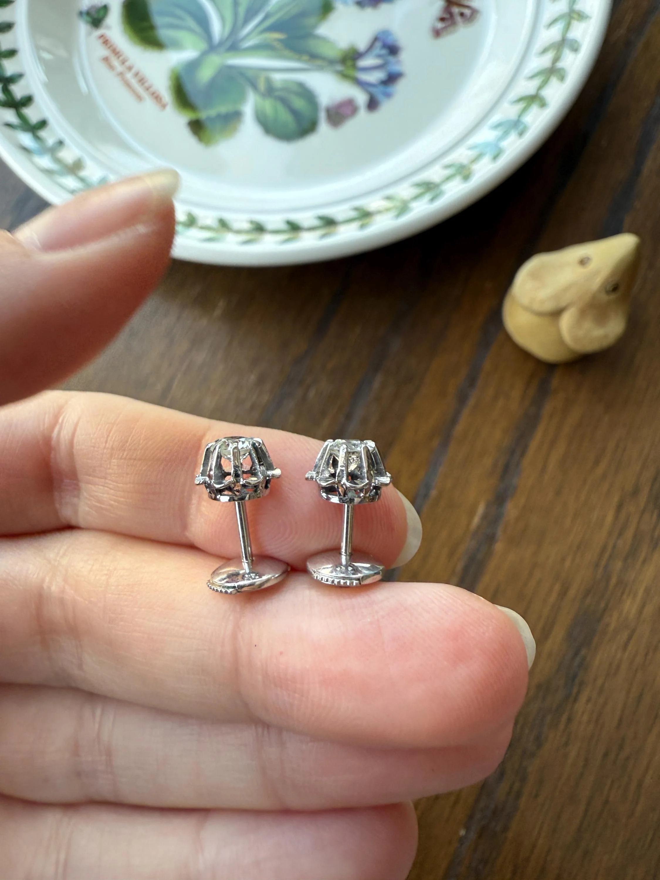 Antique .7 Carat Tdw Old Mine Cut DIAMOND Natural Stud Earrings 18k White Gold Bridal Something Old Minimalist OMC - Image 14