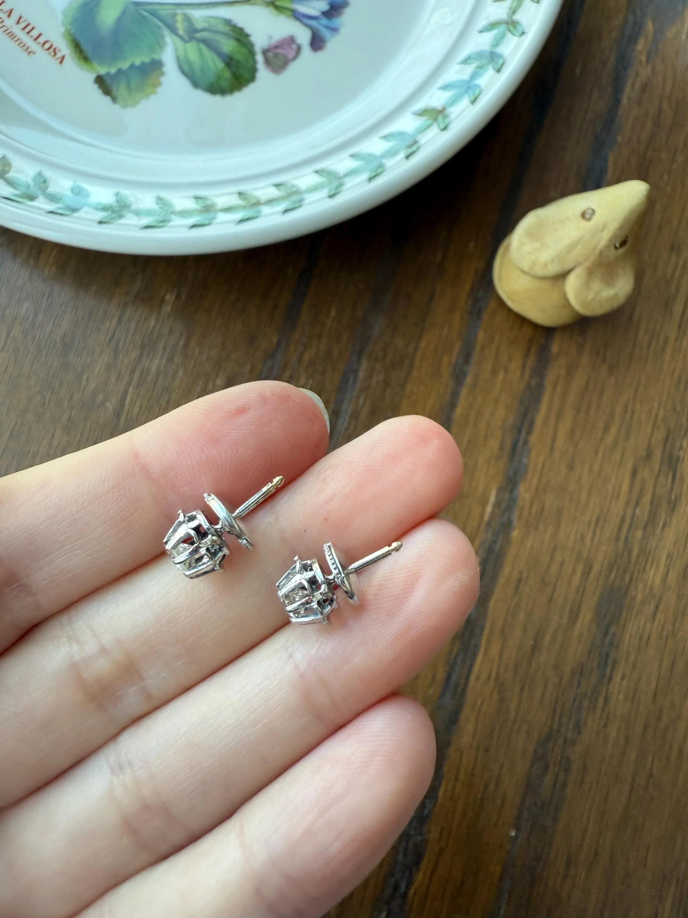 Antique .7 Carat Tdw Old Mine Cut DIAMOND Natural Stud Earrings 18k White Gold Bridal Something Old Minimalist OMC - Image 16