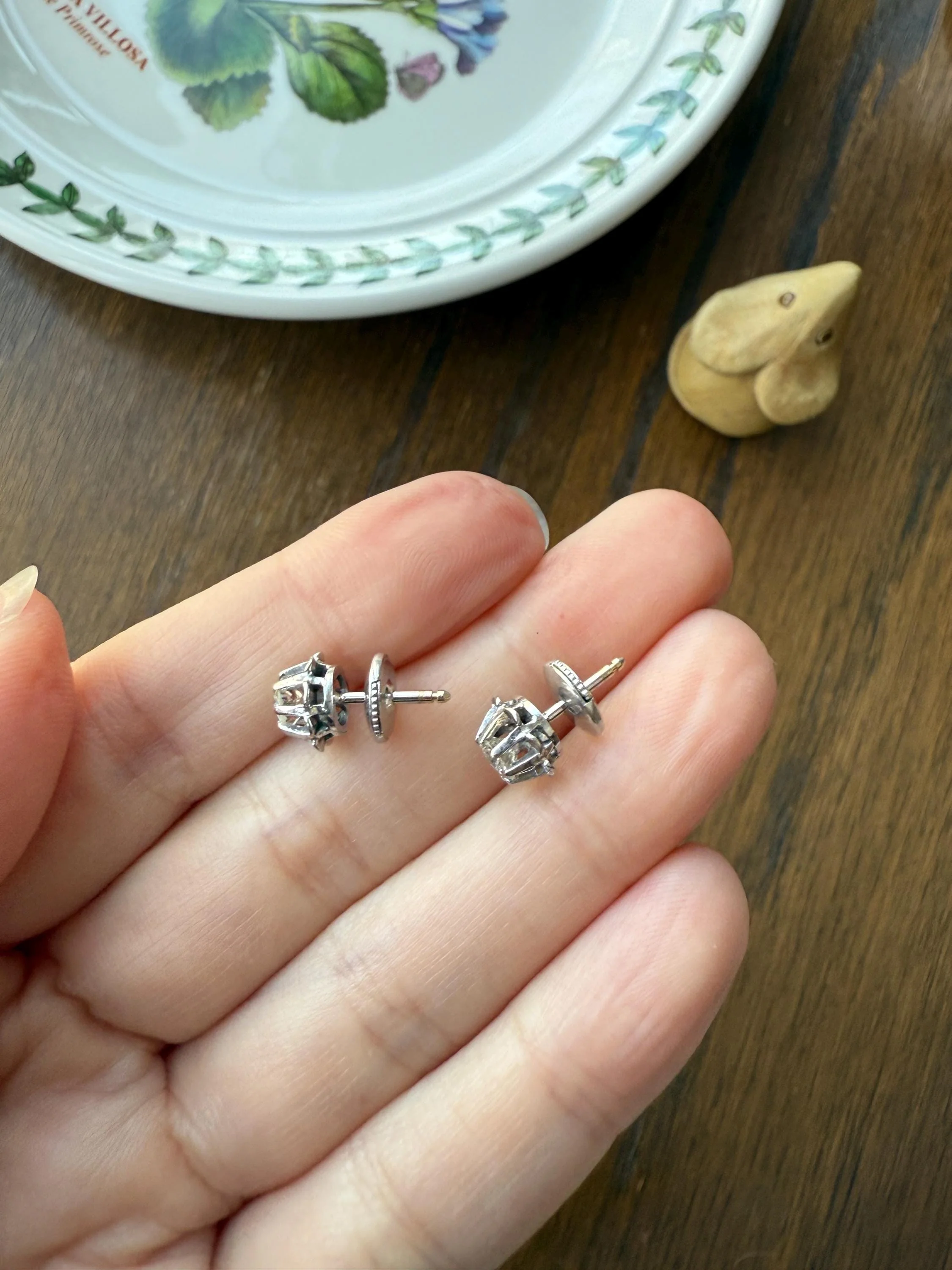 Antique .7 Carat Tdw Old Mine Cut DIAMOND Natural Stud Earrings 18k White Gold Bridal Something Old Minimalist OMC - Image 17