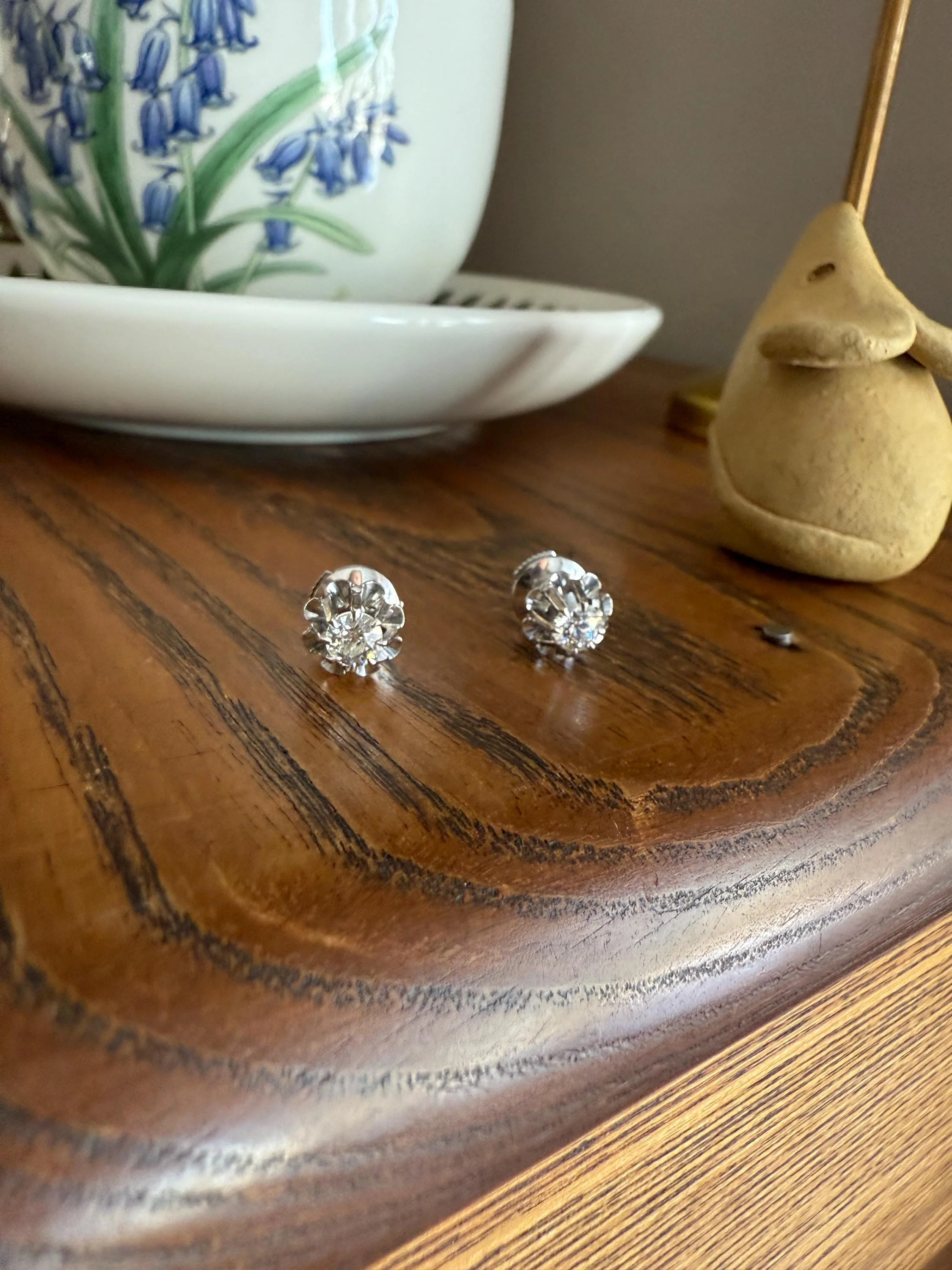 Antique .7 Carat Tdw Old Mine Cut DIAMOND Natural Stud Earrings 18k White Gold Bridal Something Old Minimalist OMC - Image 4