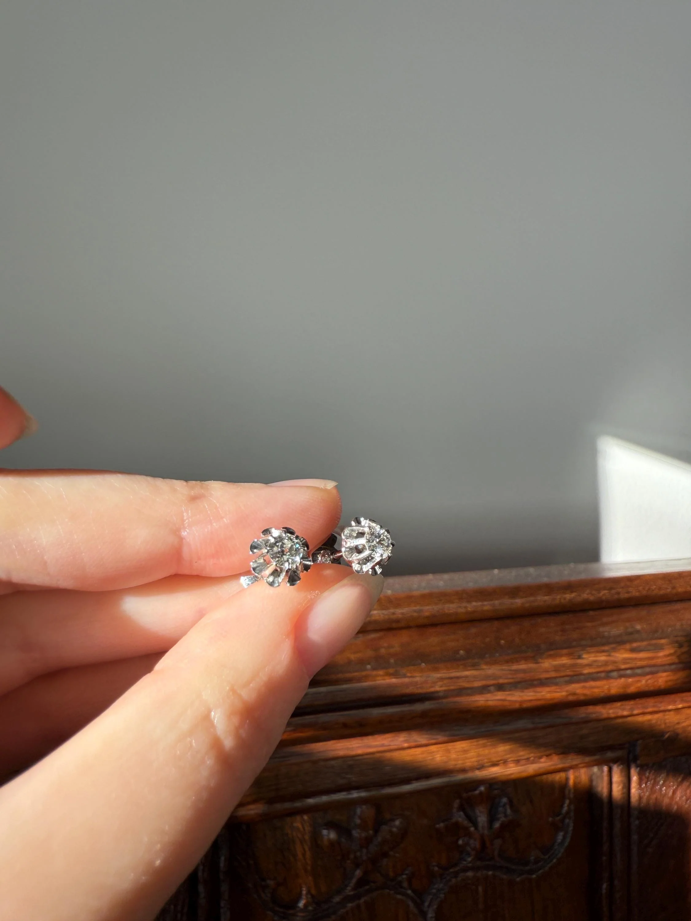 Antique .7 Carat Tdw Old Mine Cut DIAMOND Natural Stud Earrings 18k White Gold Bridal Something Old Minimalist OMC - Image 6