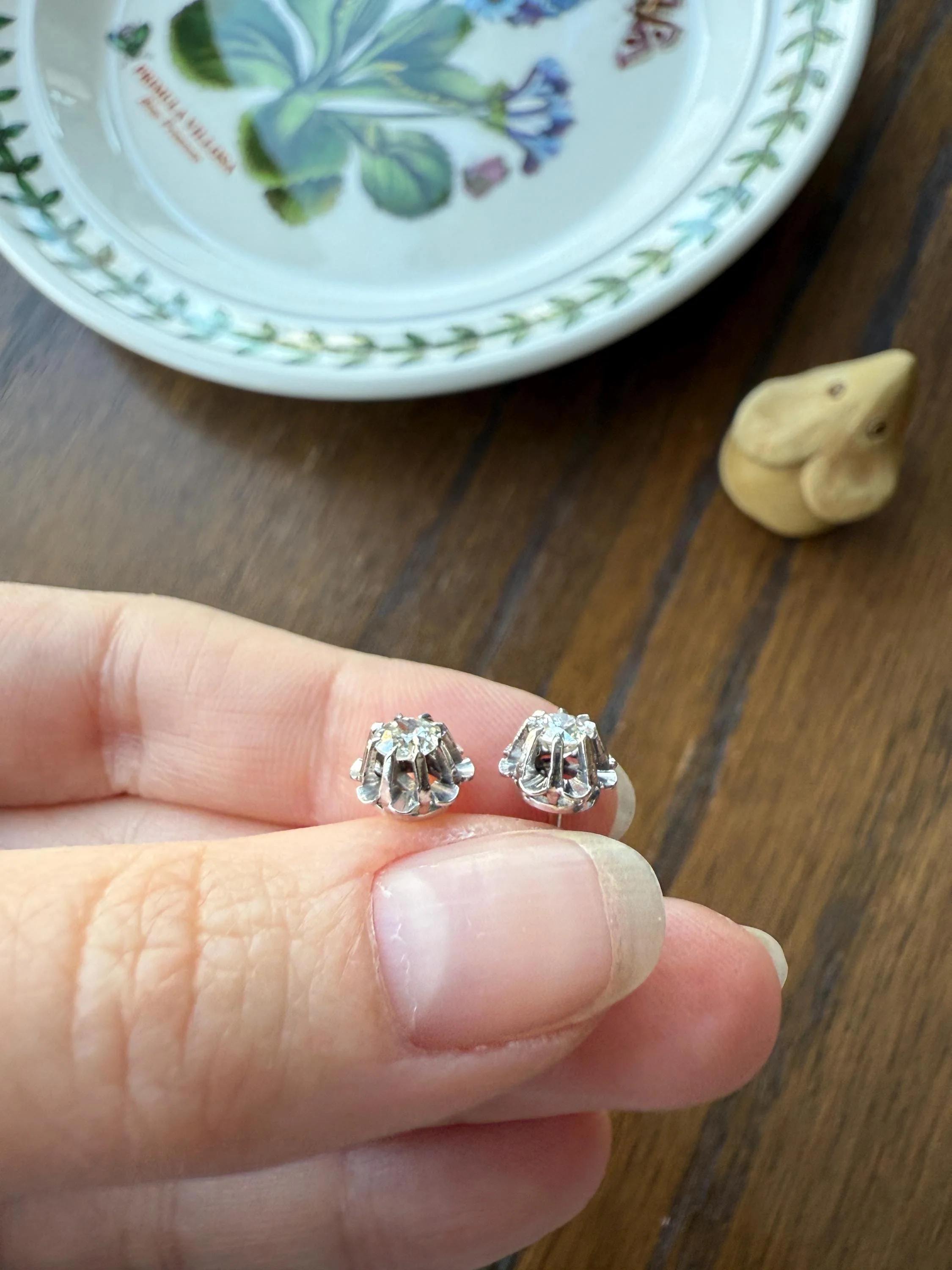 Antique .7 Carat Tdw Old Mine Cut DIAMOND Natural Stud Earrings 18k White Gold Bridal Something Old Minimalist OMC - Image 8