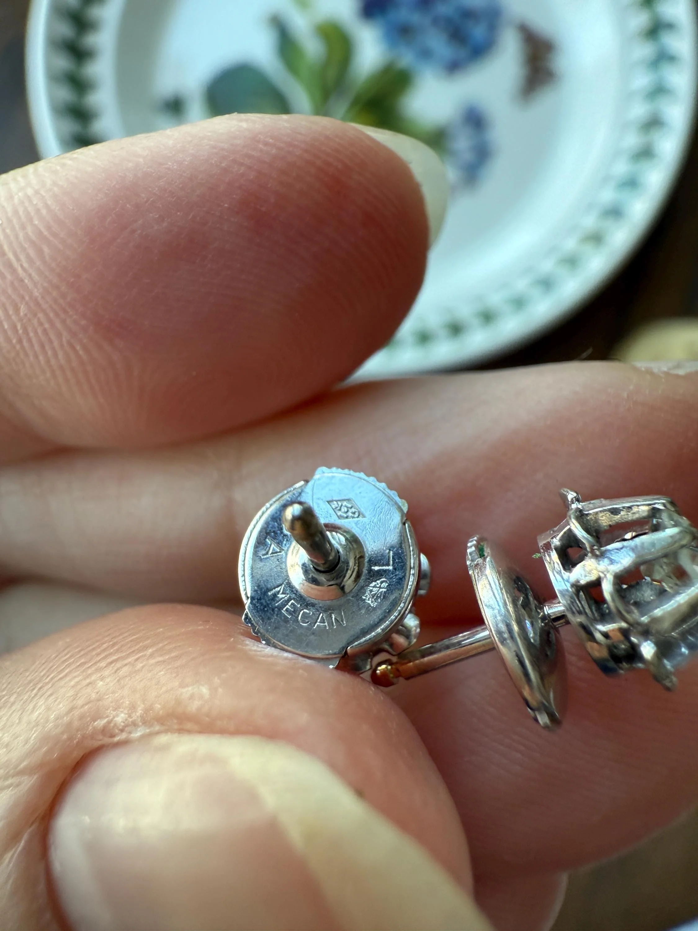 Antique .7 Carat Tdw Old Mine Cut DIAMOND Natural Stud Earrings 18k White Gold Bridal Something Old Minimalist OMC - Image 9