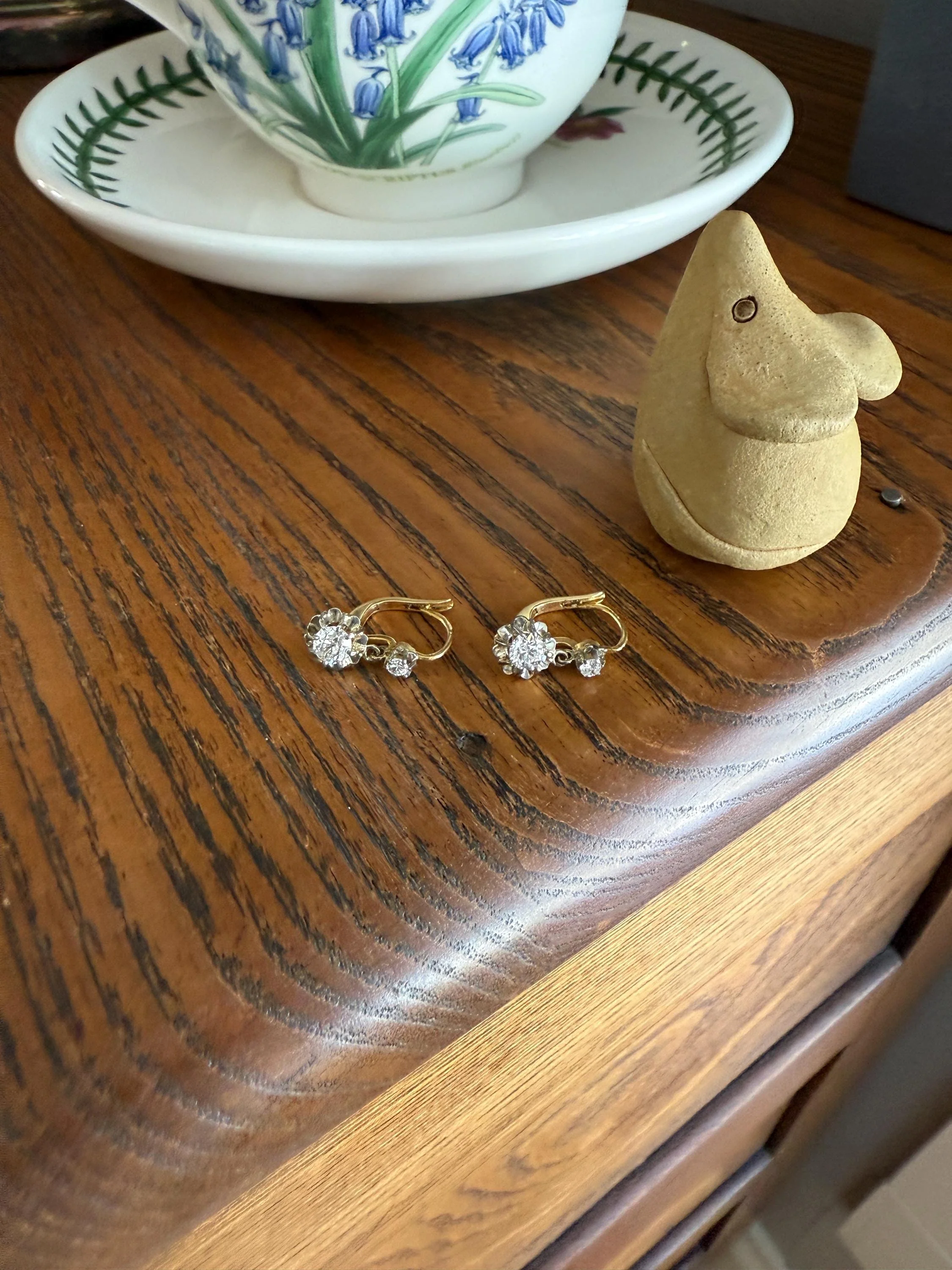 Antique .9 Carat Tdw Old Mine Cut Diamond Earrings 18k Gold French Victorian Dangle Dormeuse Gift Belle Epoque Bridal - Image 11