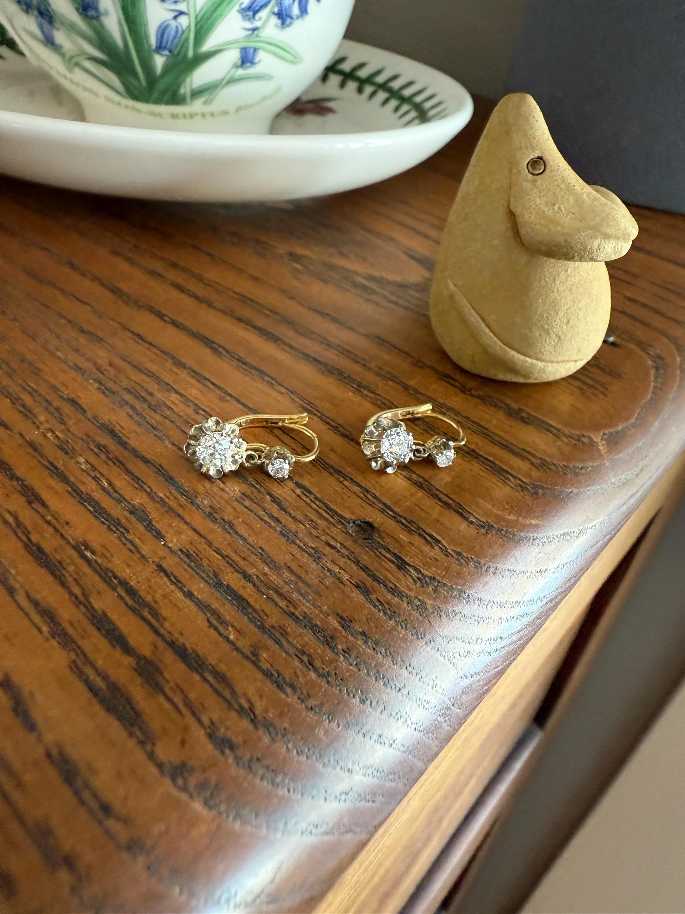 Antique .9 Carat Tdw Old Mine Cut Diamond Earrings 18k Gold French Victorian Dangle Dormeuse Gift Belle Epoque Bridal - Image 12