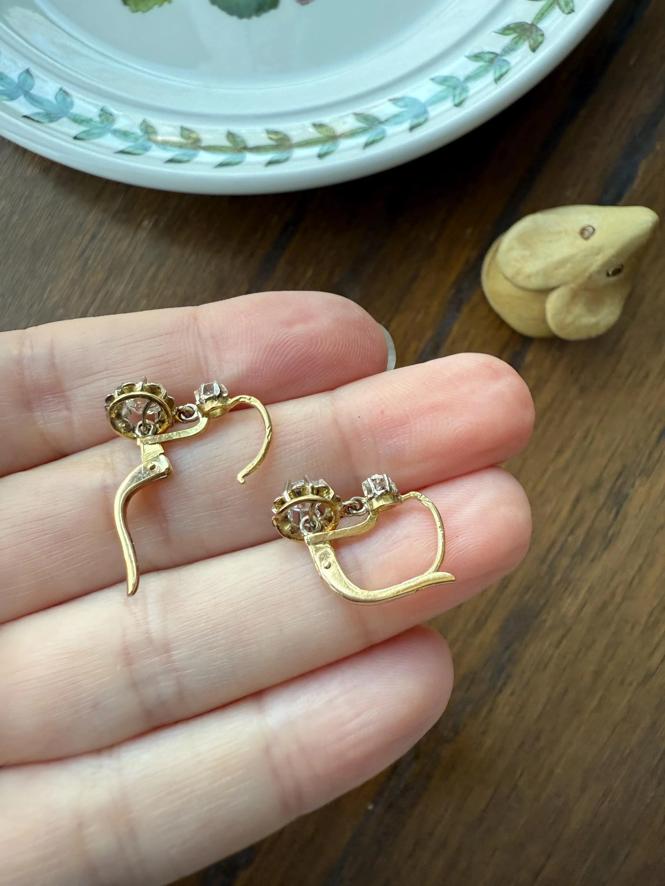 Antique .9 Carat Tdw Old Mine Cut Diamond Earrings 18k Gold French Victorian Dangle Dormeuse Gift Belle Epoque Bridal - Image 14