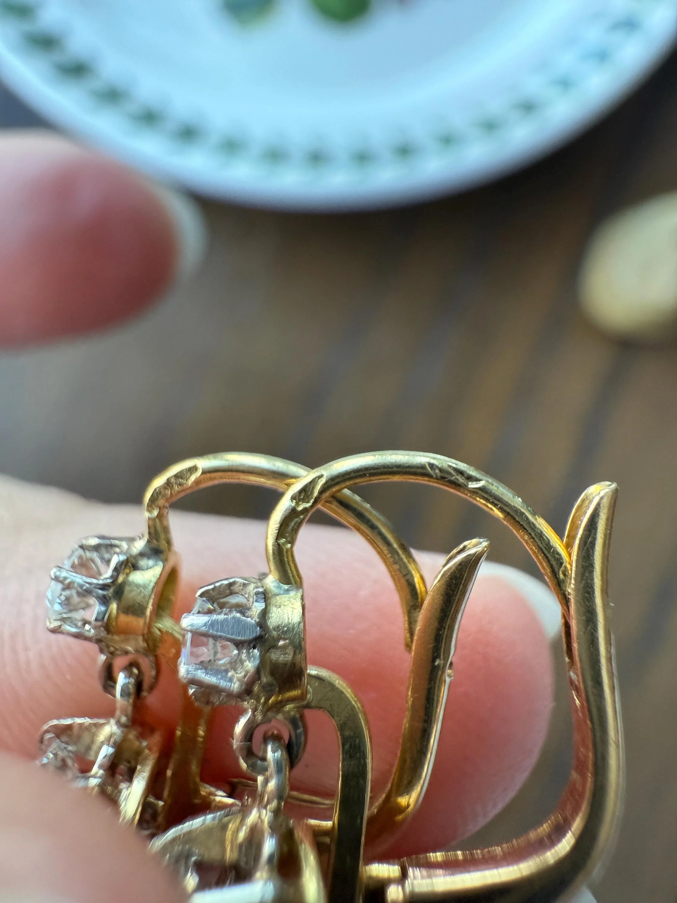 Antique .9 Carat Tdw Old Mine Cut Diamond Earrings 18k Gold French Victorian Dangle Dormeuse Gift Belle Epoque Bridal - Image 16