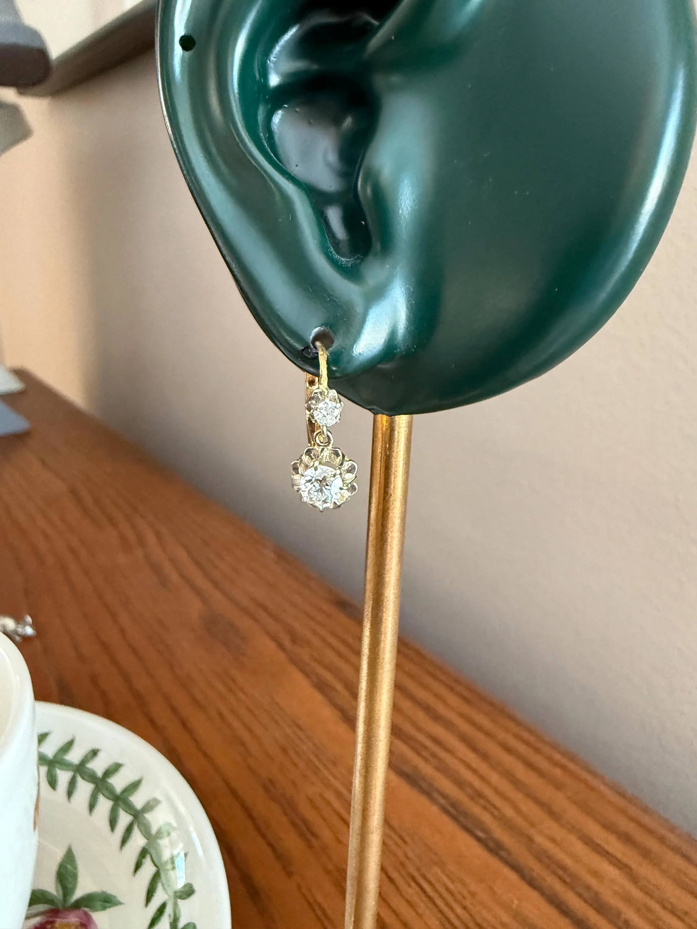 Antique .9 Carat Tdw Old Mine Cut Diamond Earrings 18k Gold French Victorian Dangle Dormeuse Gift Belle Epoque Bridal - Image 2