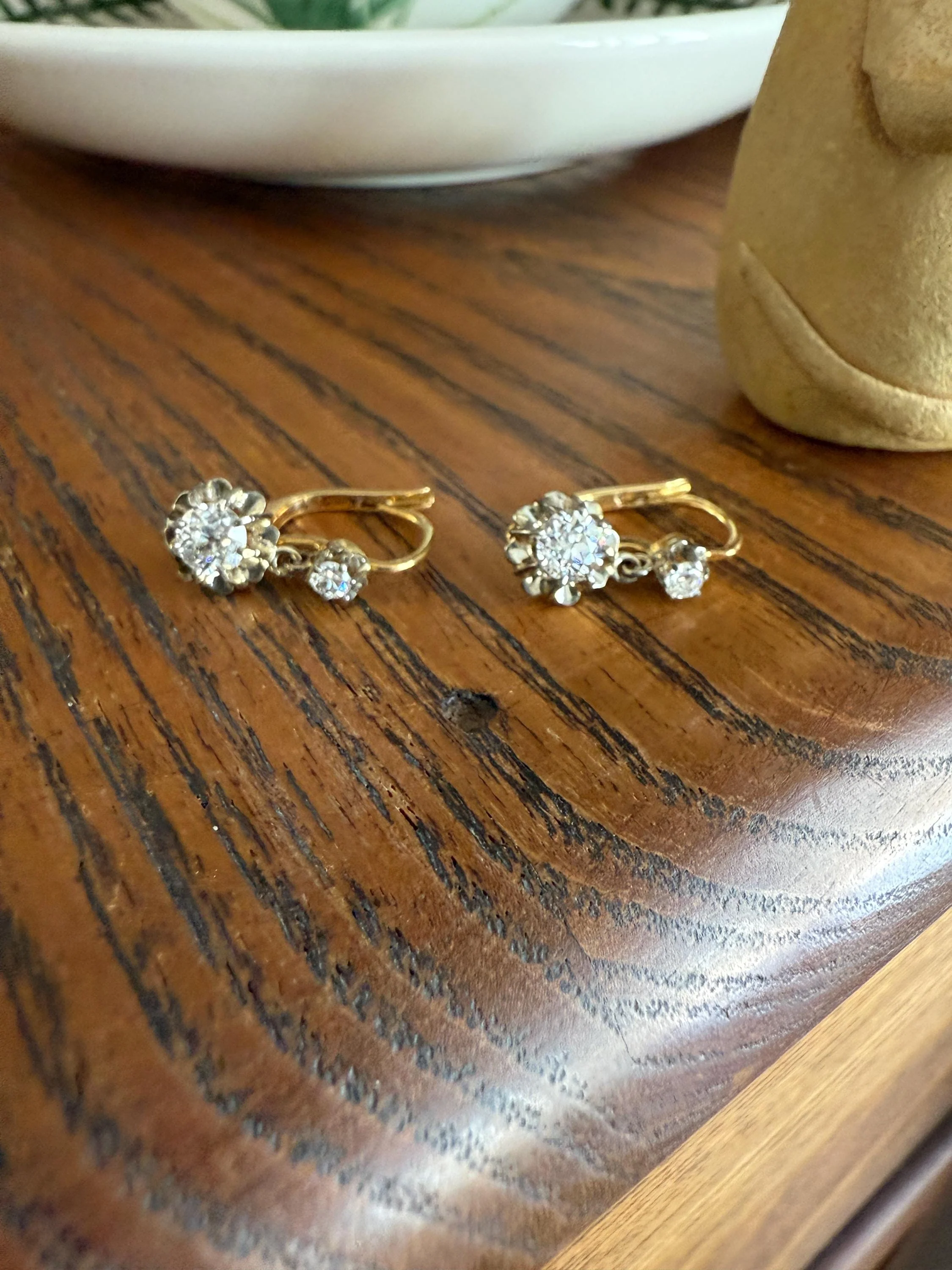 Antique .9 Carat Tdw Old Mine Cut Diamond Earrings 18k Gold French Victorian Dangle Dormeuse Gift Belle Epoque Bridal - Image 3