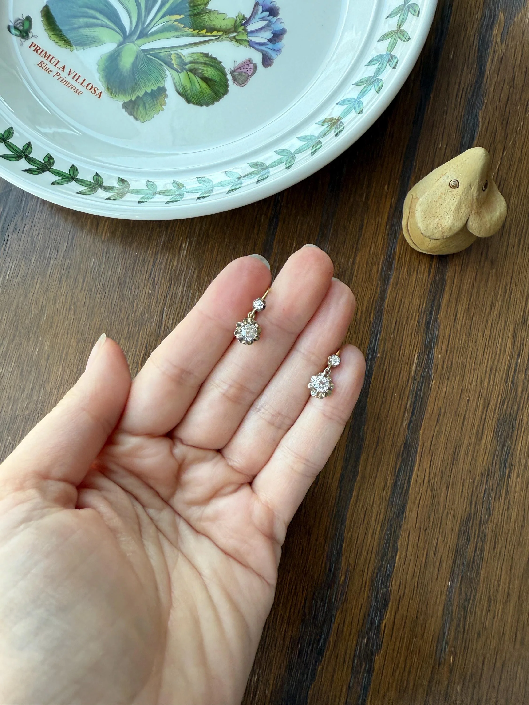 Antique .9 Carat Tdw Old Mine Cut Diamond Earrings 18k Gold French Victorian Dangle Dormeuse Gift Belle Epoque Bridal - Image 5
