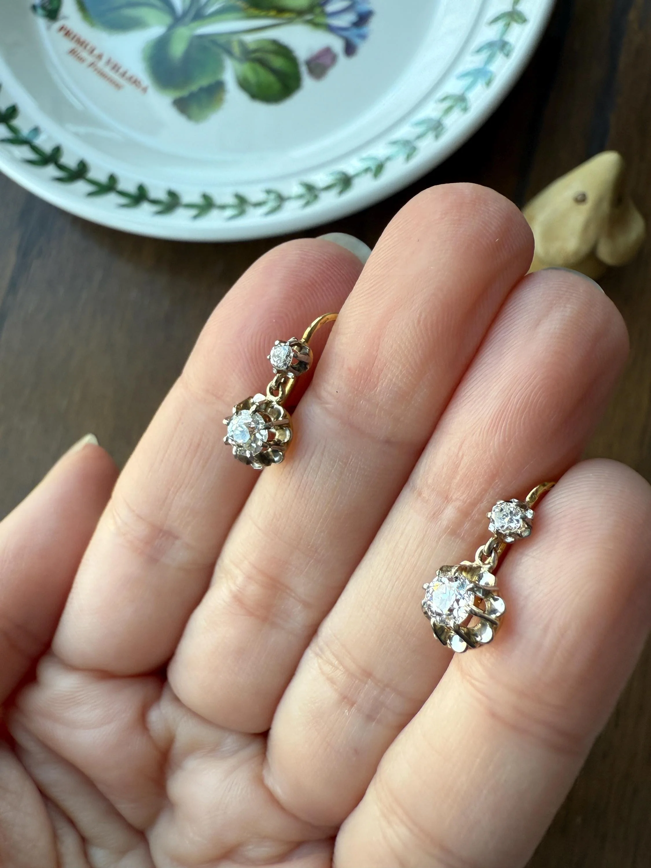 Antique .9 Carat Tdw Old Mine Cut Diamond Earrings 18k Gold French Victorian Dangle Dormeuse Gift Belle Epoque Bridal - Image 6