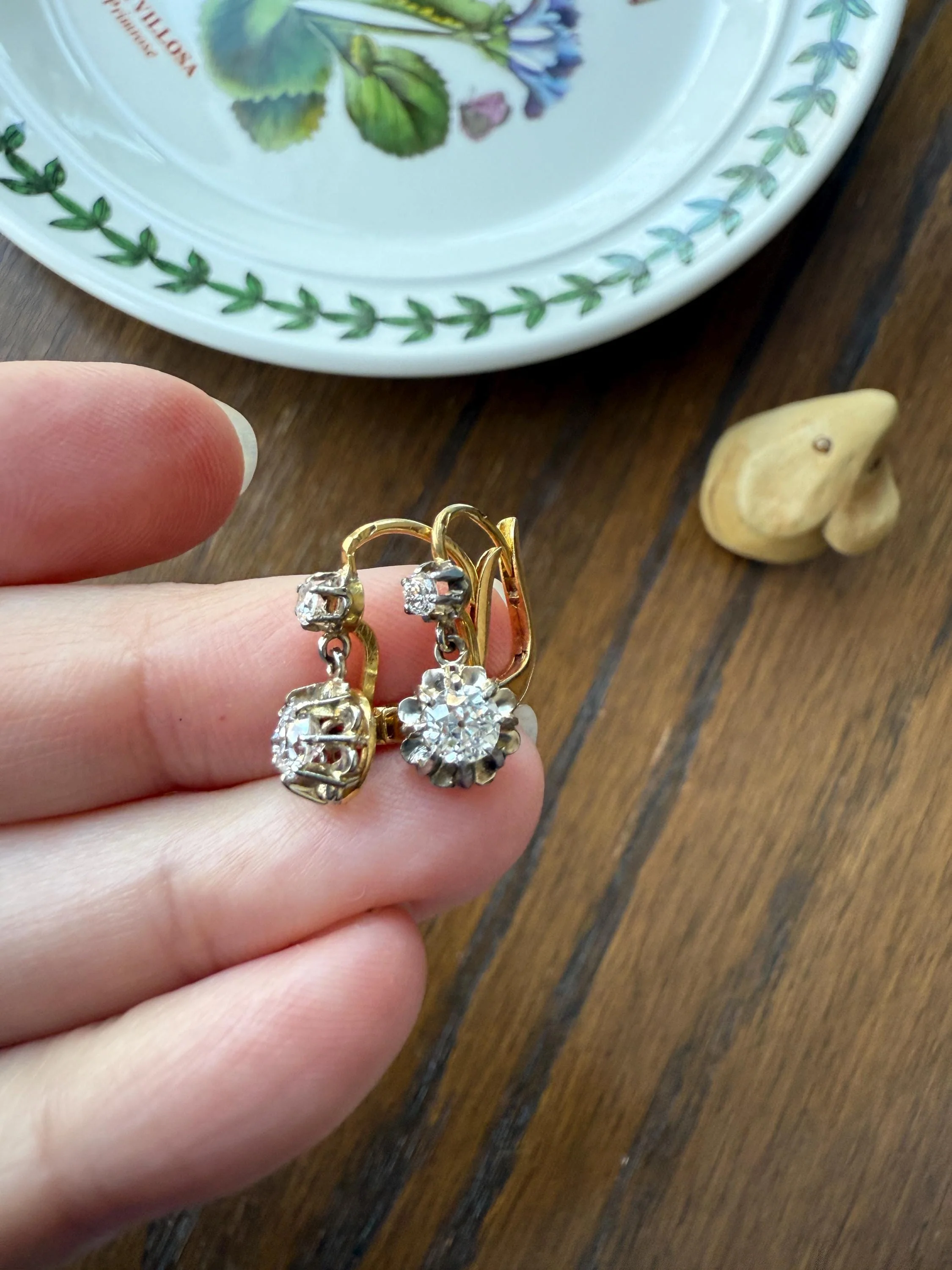Antique .9 Carat Tdw Old Mine Cut Diamond Earrings 18k Gold French Victorian Dangle Dormeuse Gift Belle Epoque Bridal - Image 8