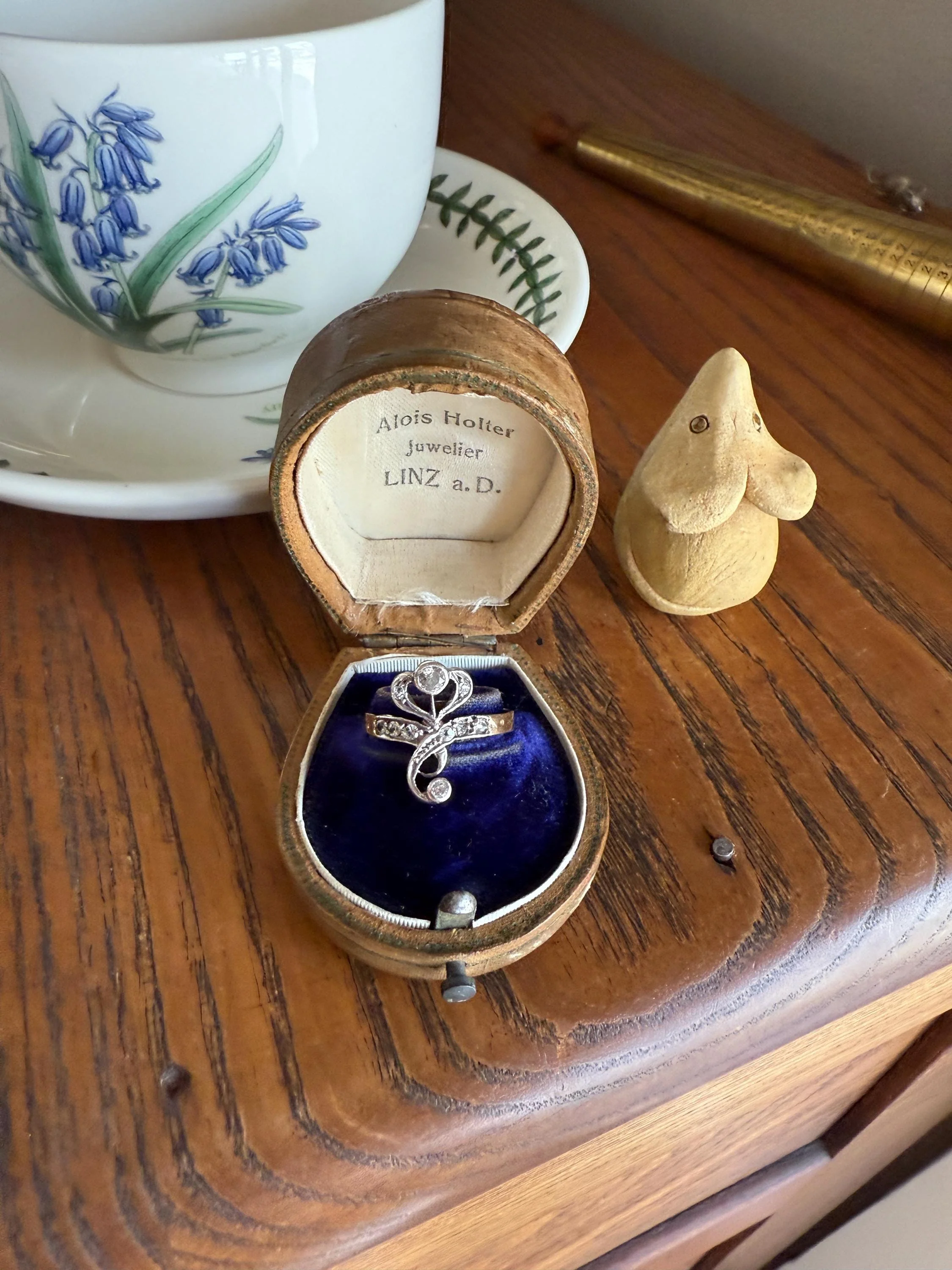 Antique Art Nouveau Jugendstil Old Mine Rose Cut Diamond Whiplash Swirl Stylized Flower Ring 14k Gold Silver Figural Ornate - Image 15