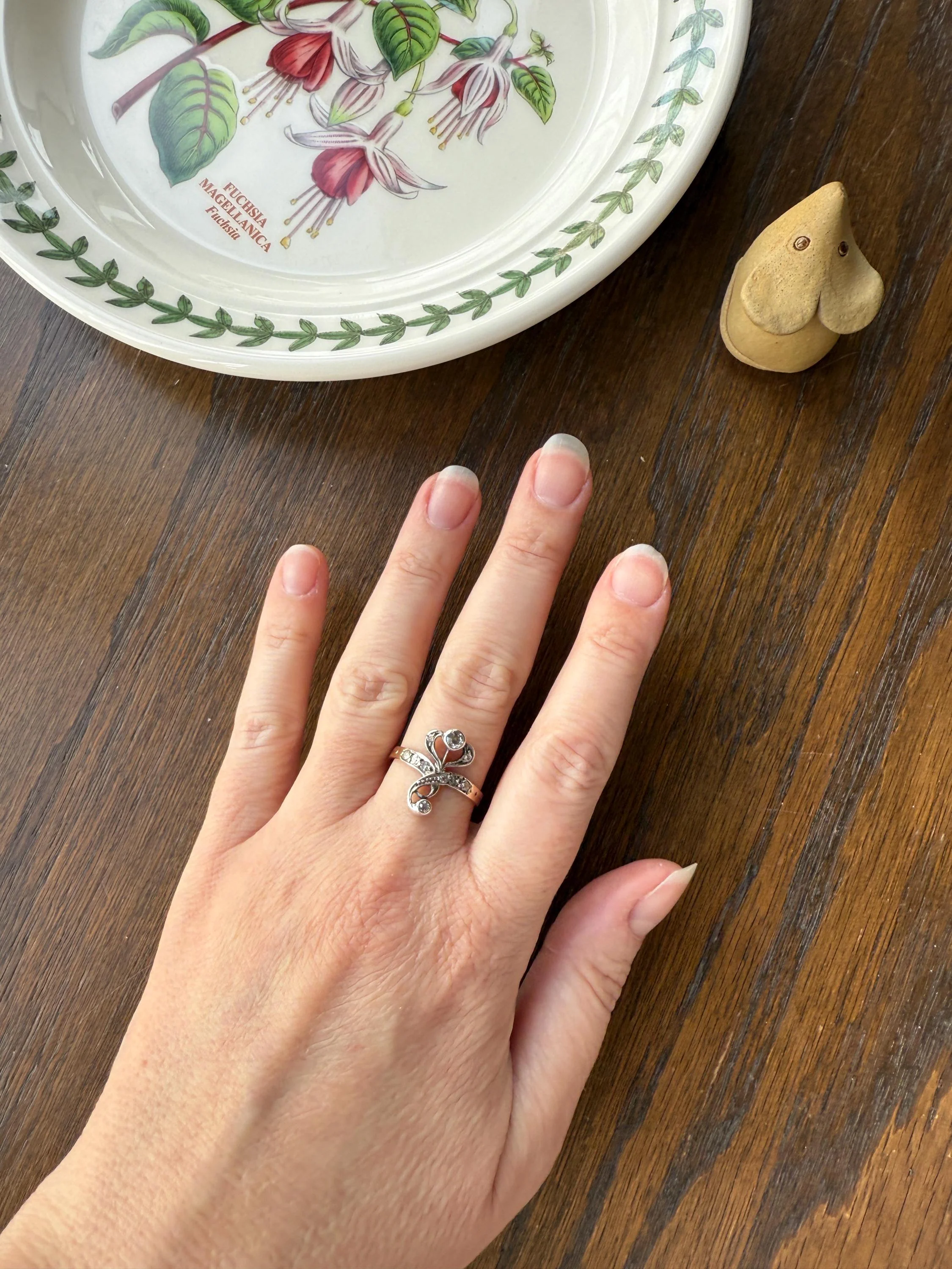 Antique Art Nouveau Jugendstil Old Mine Rose Cut Diamond Whiplash Swirl Stylized Flower Ring 14k Gold Silver Figural Ornate - Image 18