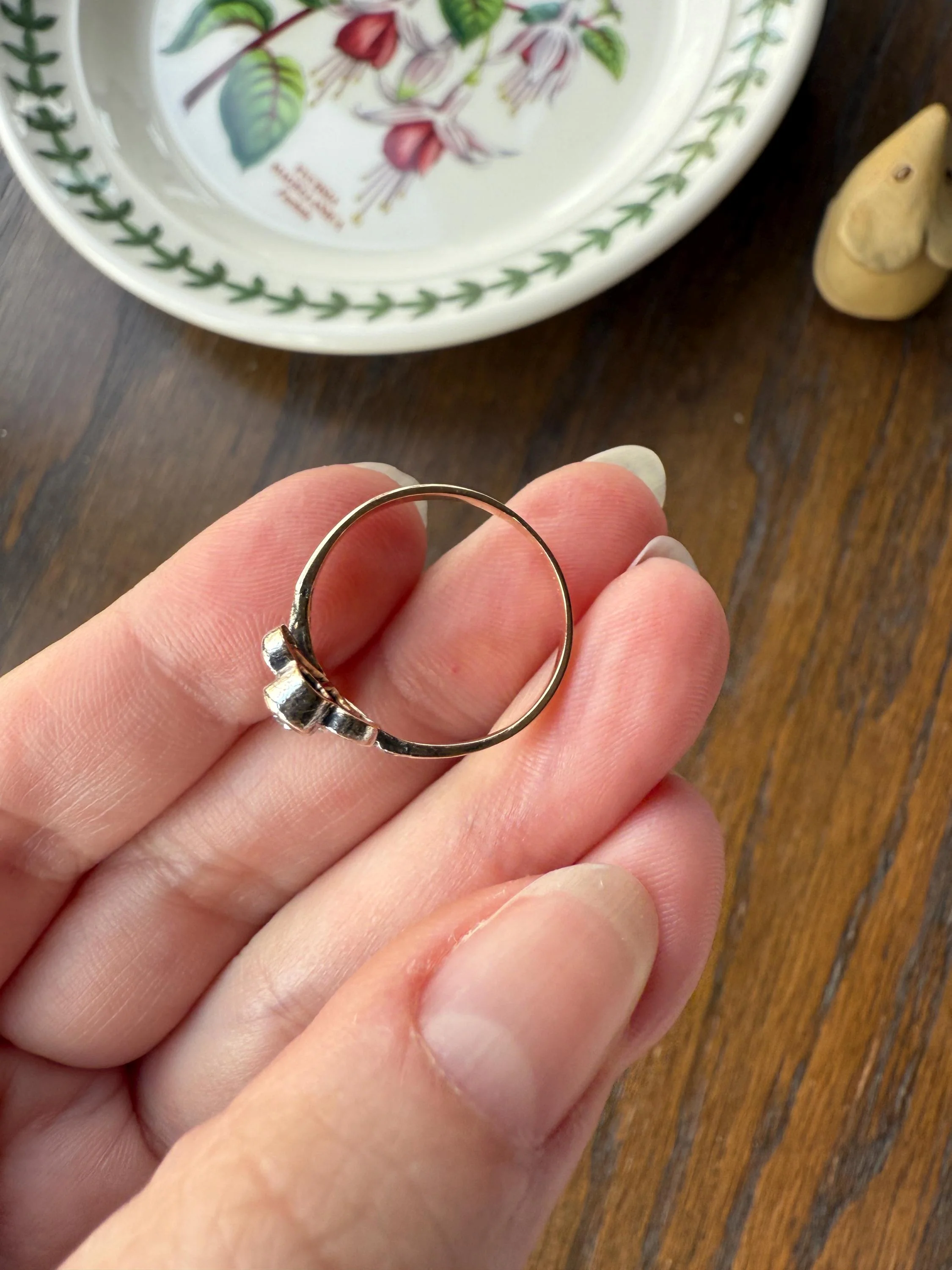 Antique Art Nouveau Jugendstil Old Mine Rose Cut Diamond Whiplash Swirl Stylized Flower Ring 14k Gold Silver Figural Ornate - Image 19