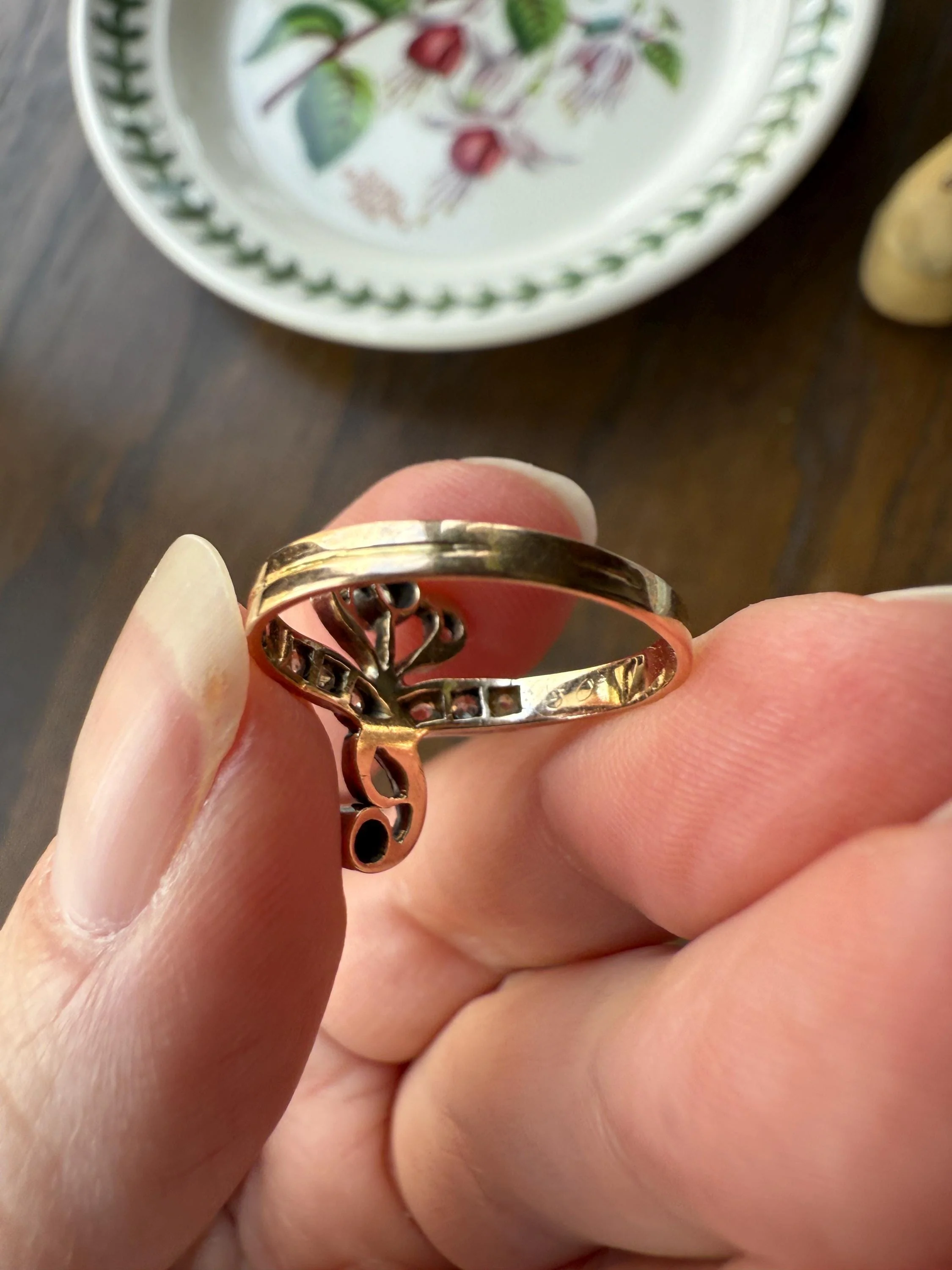 Antique Art Nouveau Jugendstil Old Mine Rose Cut Diamond Whiplash Swirl Stylized Flower Ring 14k Gold Silver Figural Ornate - Image 20