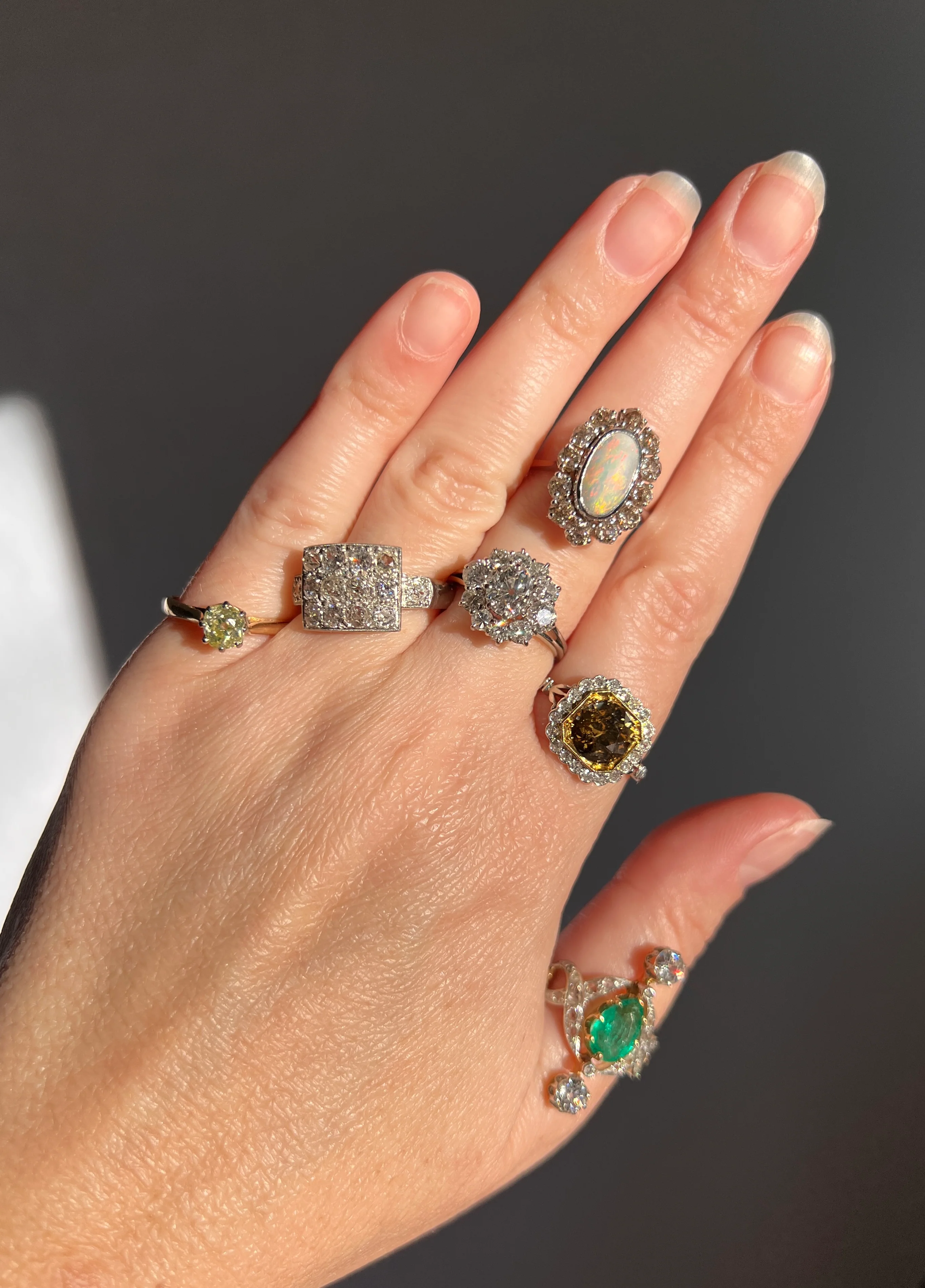 Antique Belle Epoque Pear EMERALD 1.5 Carat Rose Old Mine Cut Diamond XL Swirl Ring French 18k Gold - Image 23