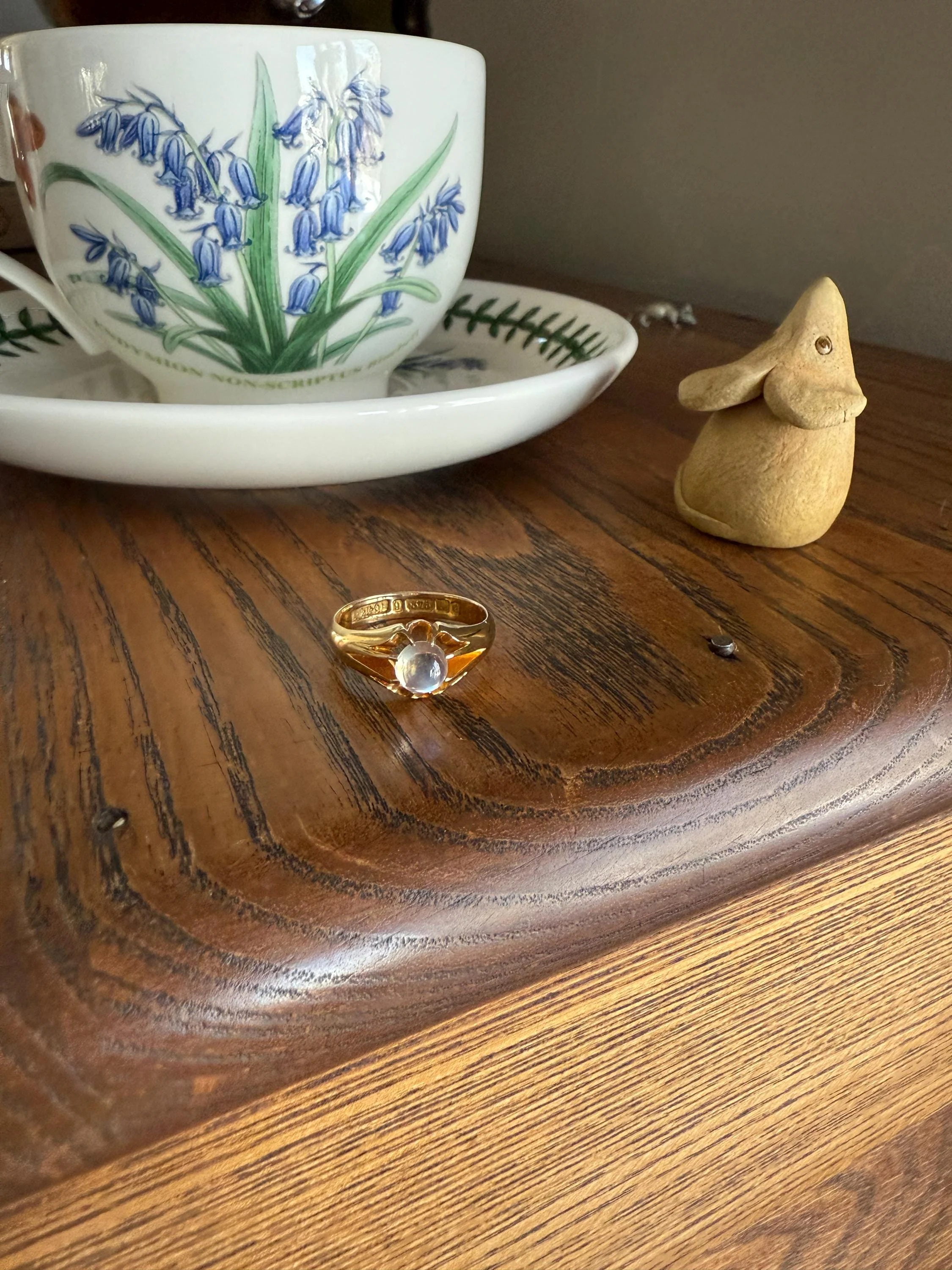 Antique Blue MOONSTONE c1900 Glowing Orb Belcher Buttercup Ring 9k Gold Buttery Band Stacker Victorian Unisex - Image 12