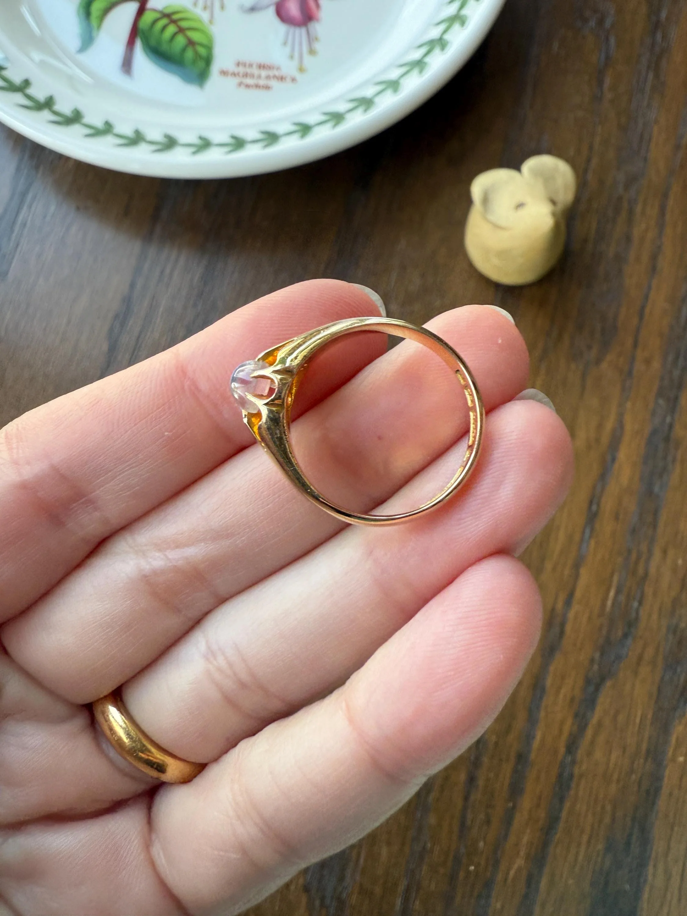 Antique Blue MOONSTONE c1900 Glowing Orb Belcher Buttercup Ring 9k Gold Buttery Band Stacker Victorian Unisex - Image 19
