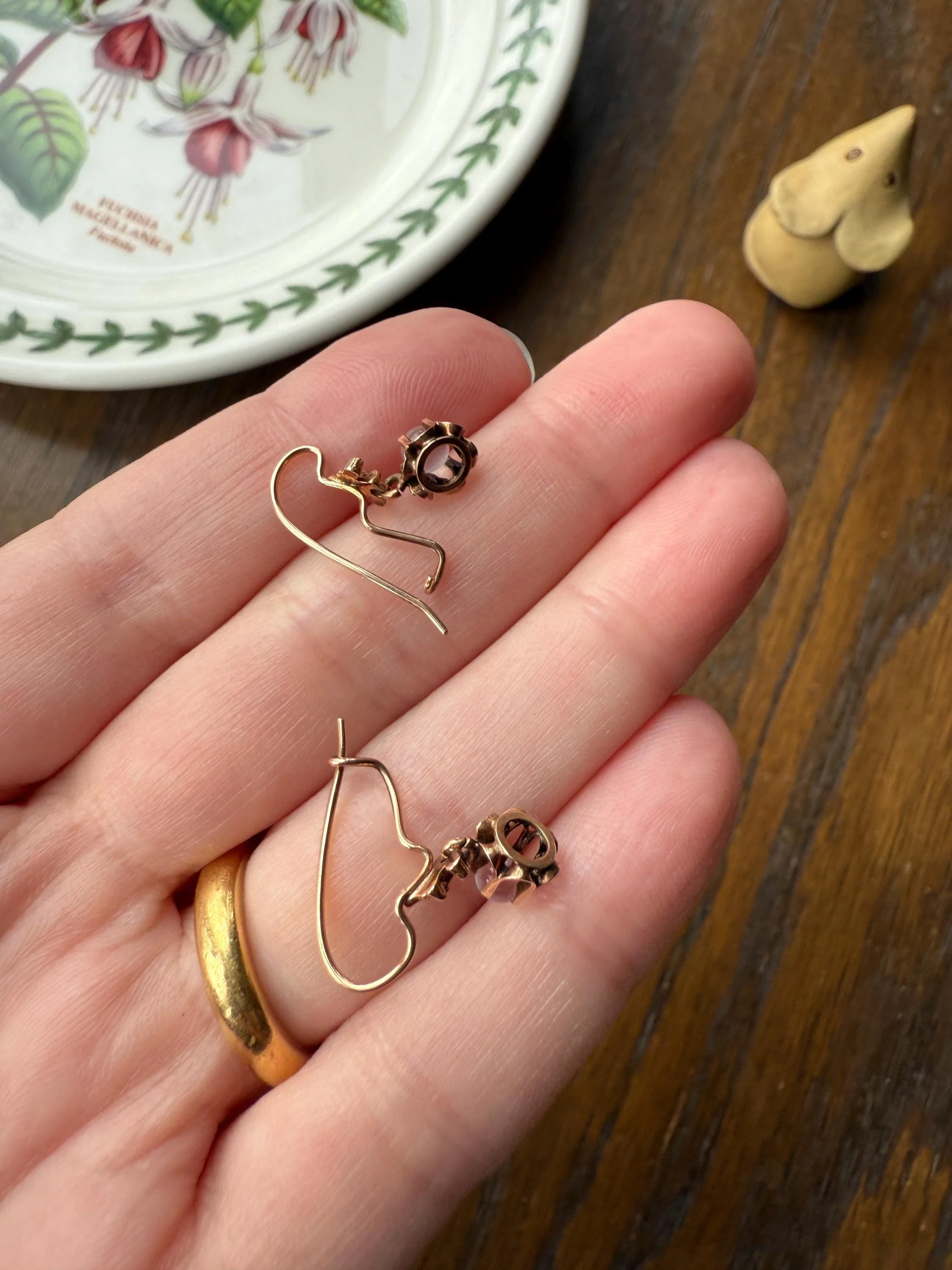 Antique Blue Moonstone ORB Victorian Dangle Earrings Buttercup Prongs 14k Rosy Gold Glowing Drops - Image 9