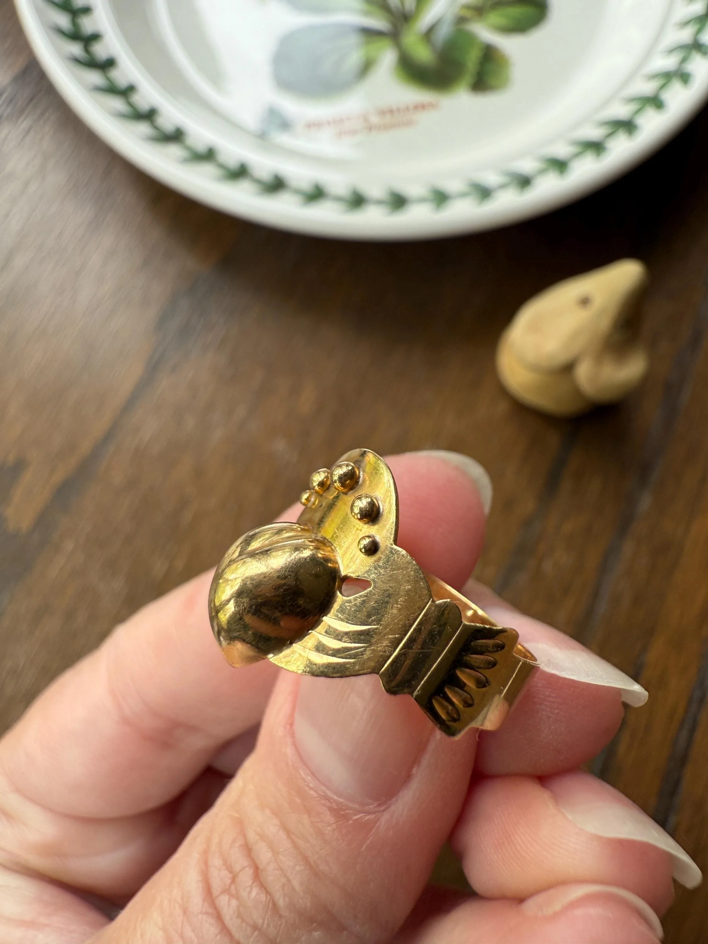 Antique Crowned Puffy Heart Bague de Foi French Regional Ring Fede Hands Ball Rivets 18k GOLD Folk Victorian Wide Band Love Figural - Image 6