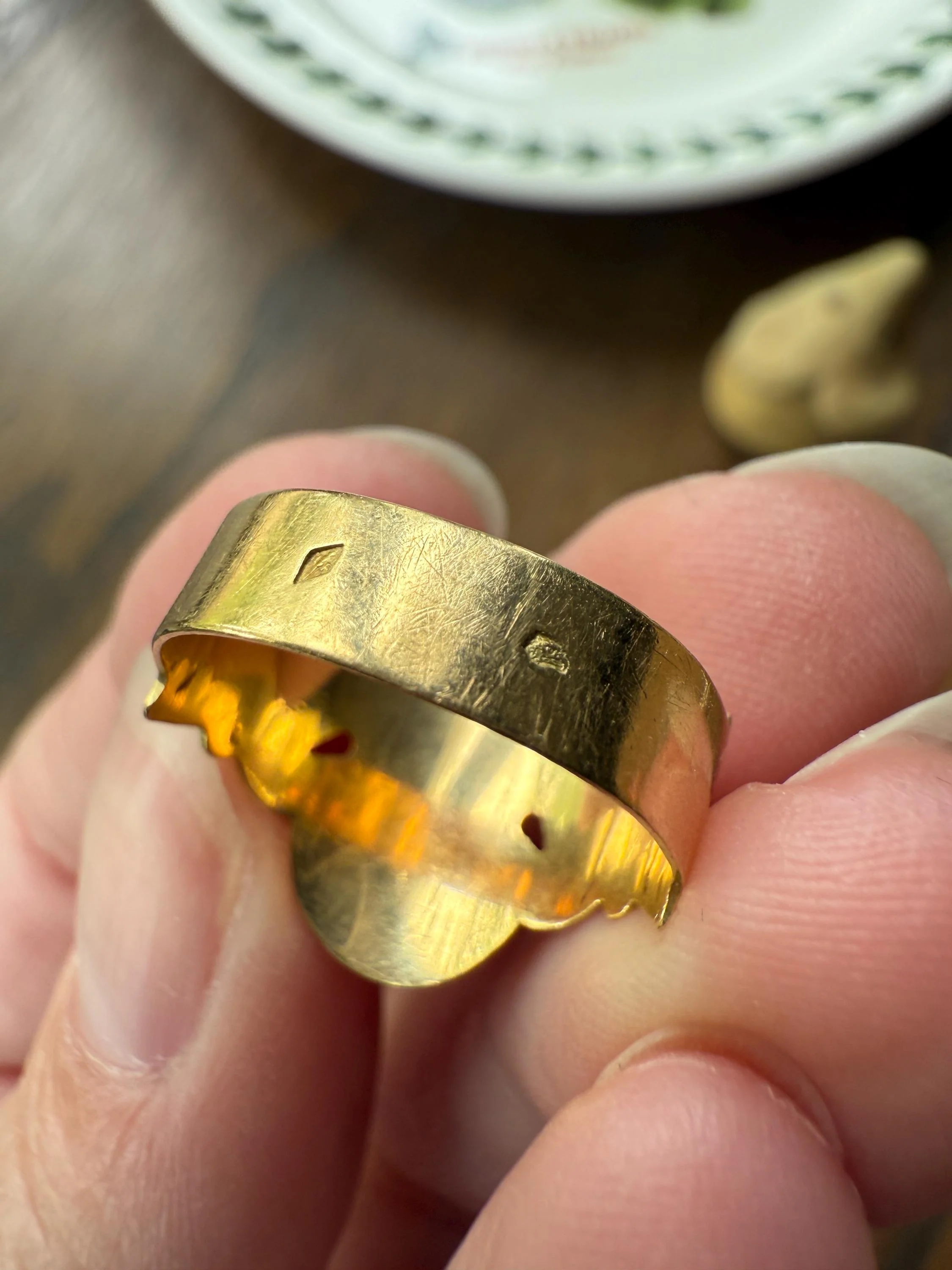 Antique Crowned Puffy Heart Bague de Foi French Regional Ring Fede Hands Ball Rivets 18k GOLD Folk Victorian Wide Band Love Figural - Image 9