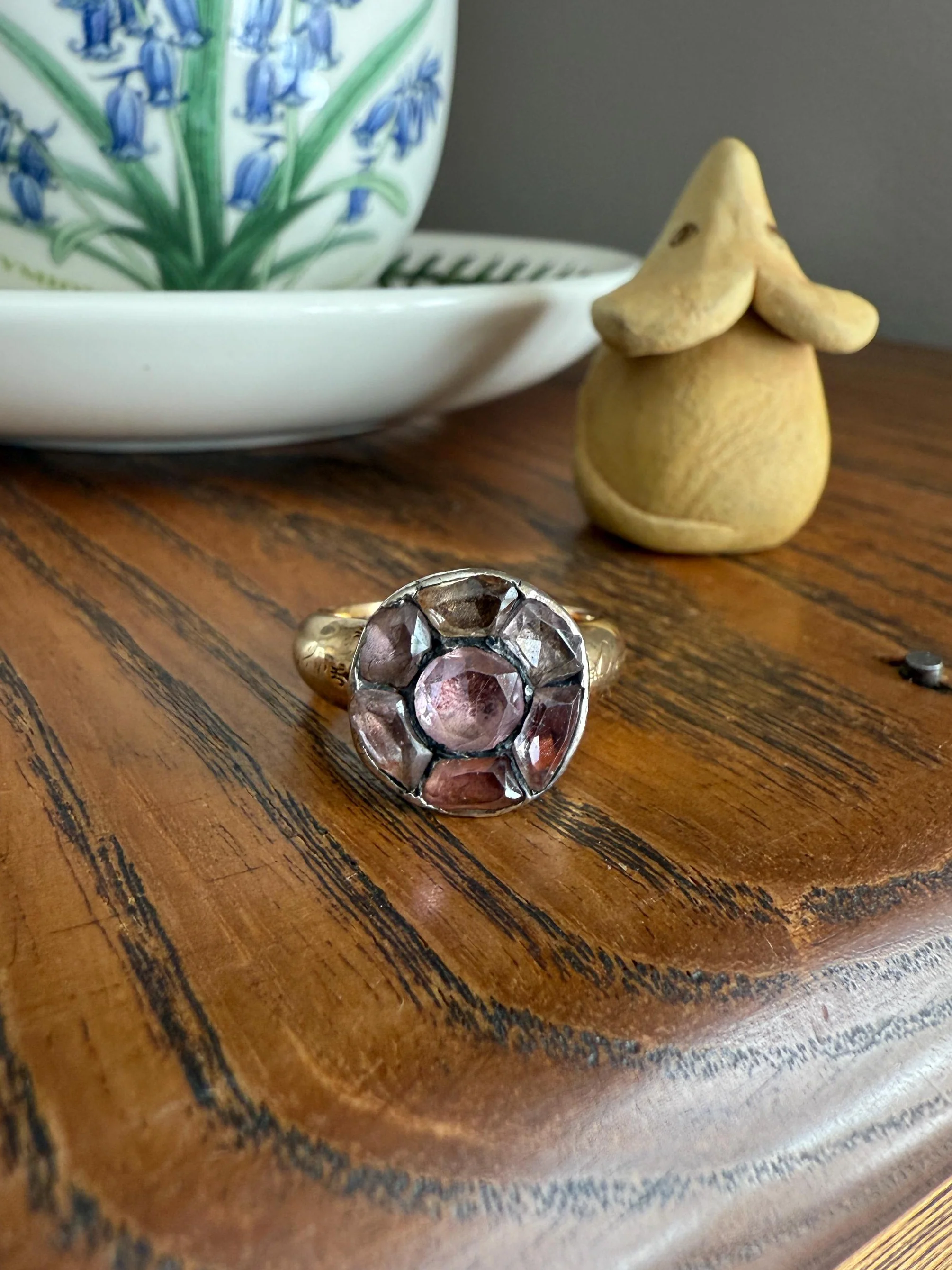 Antique Dated 1820 French Restoration Loyalty Ring Pink Topaz Quartz 18k Gold Engraved Charles Ferdinand Duke Historical Significance Militaria