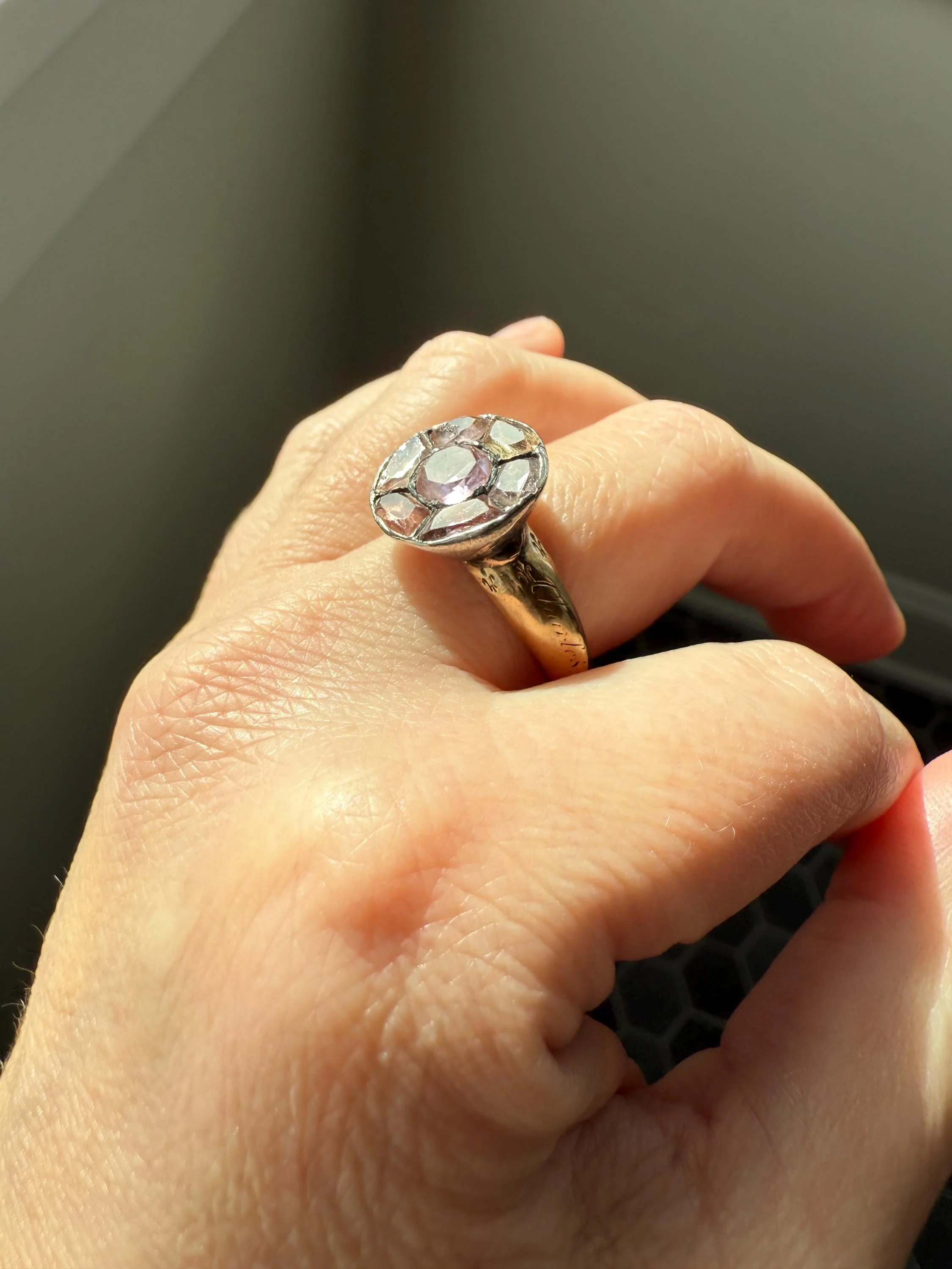 Antique Dated 1820 French Restoration Loyalty Ring Pink Topaz Quartz 18k Gold Engraved Charles Ferdinand Duke Historical Significance Militaria - Image 10
