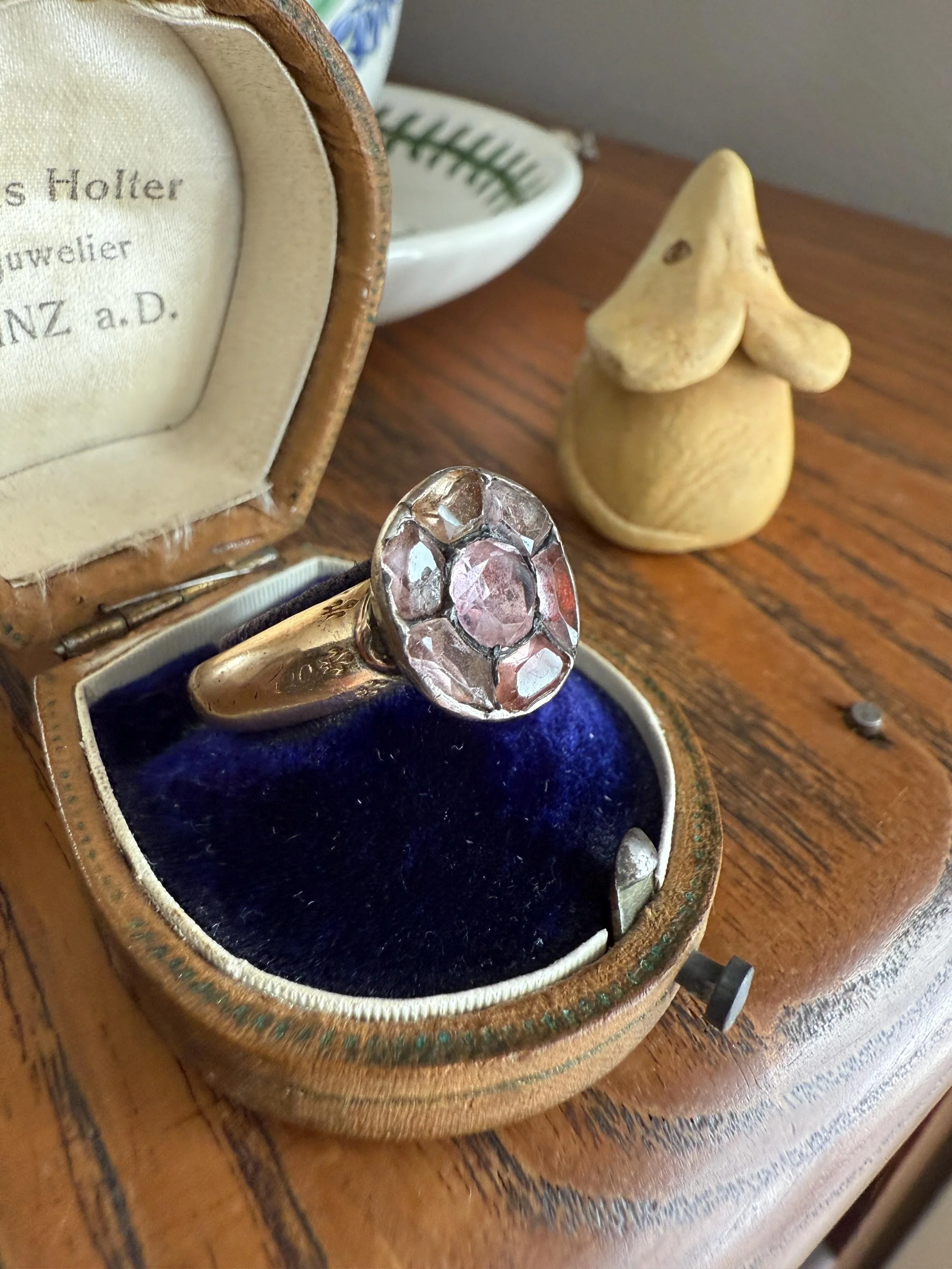 Antique Dated 1820 French Restoration Loyalty Ring Pink Topaz Quartz 18k Gold Engraved Charles Ferdinand Duke Historical Significance Militaria - Image 14