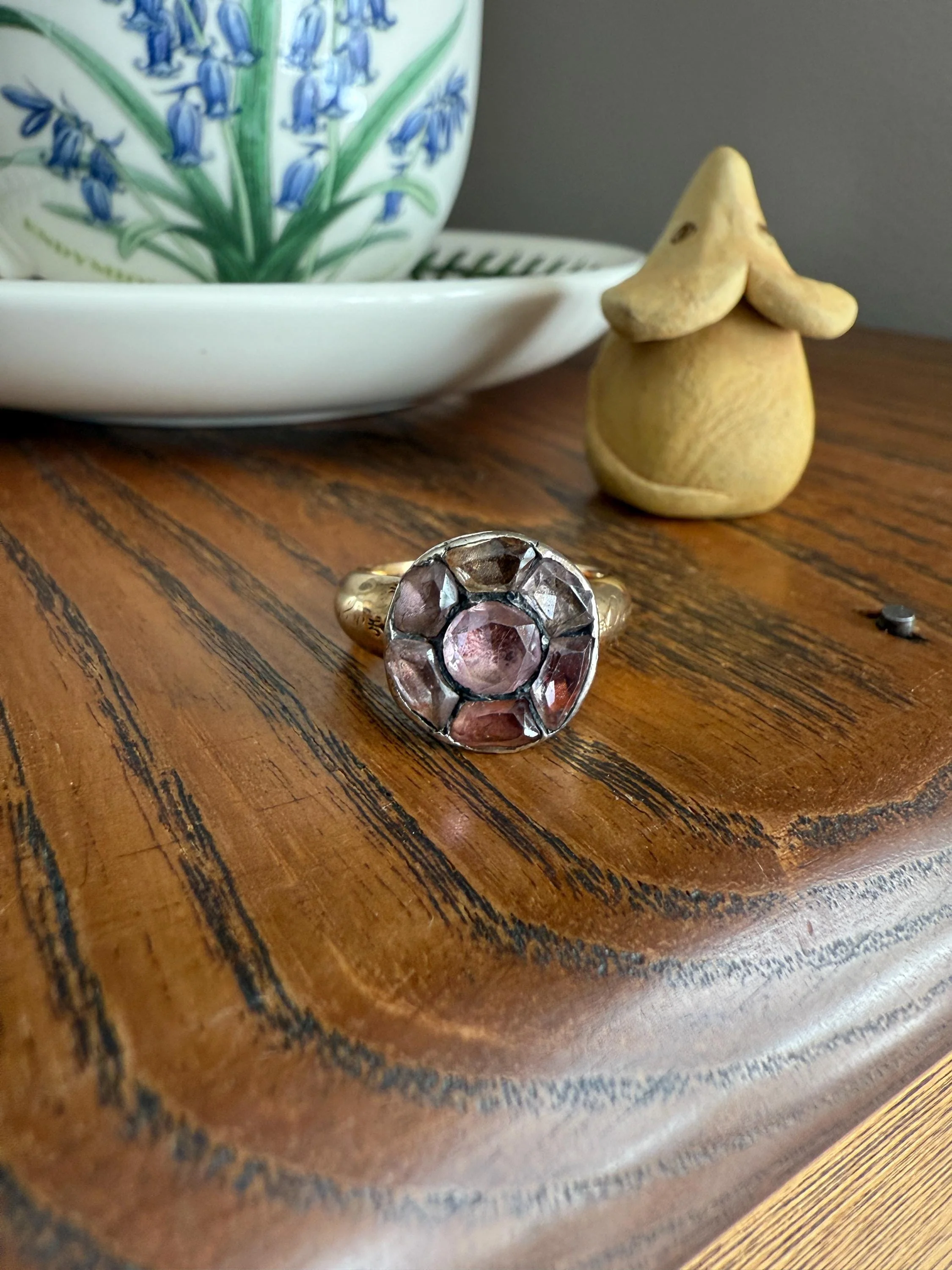 Antique Dated 1820 French Restoration Loyalty Ring Pink Topaz Quartz 18k Gold Engraved Charles Ferdinand Duke Historical Significance Militaria - Image 19