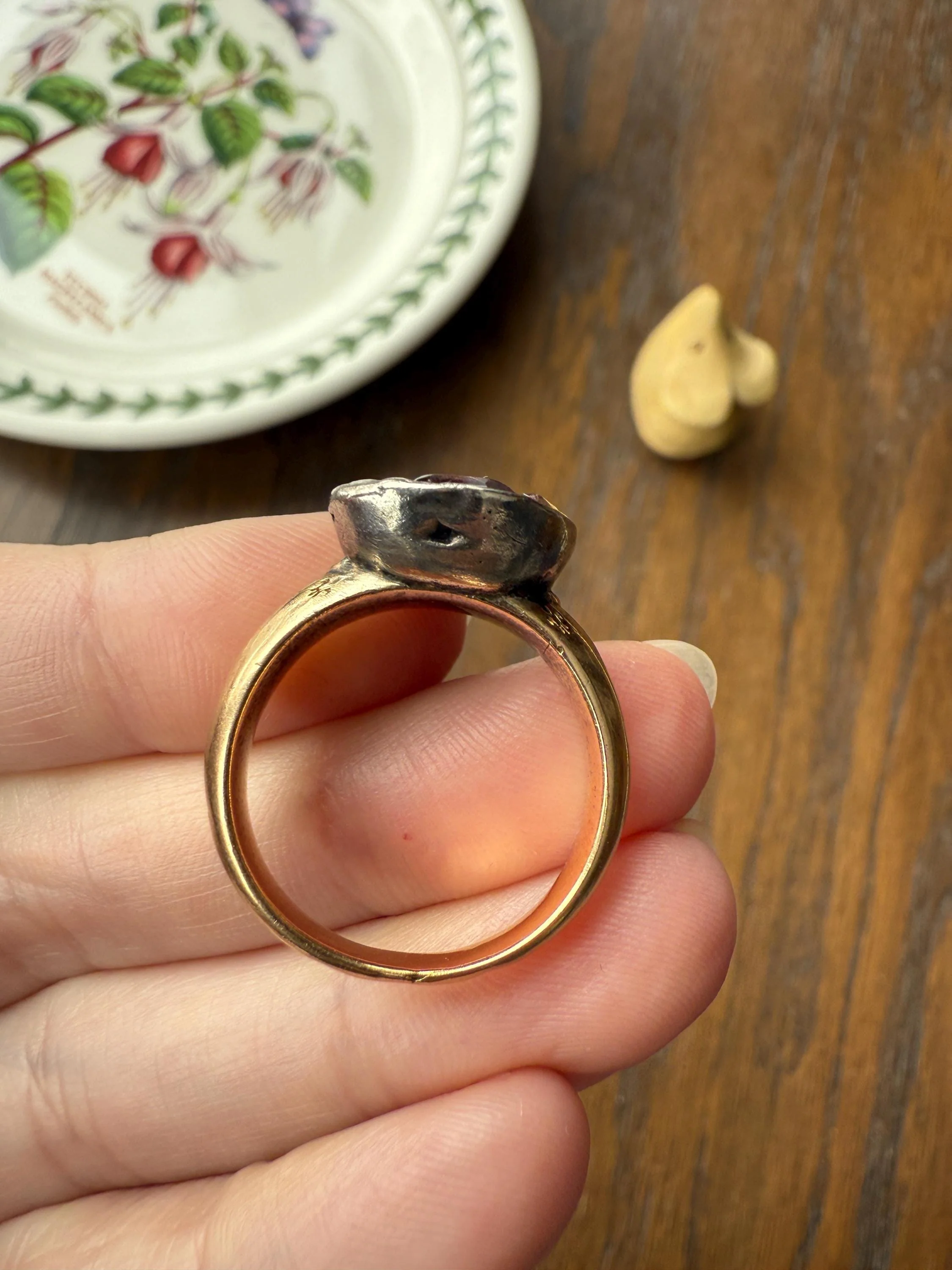 Antique Dated 1820 French Restoration Loyalty Ring Pink Topaz Quartz 18k Gold Engraved Charles Ferdinand Duke Historical Significance Militaria - Image 21