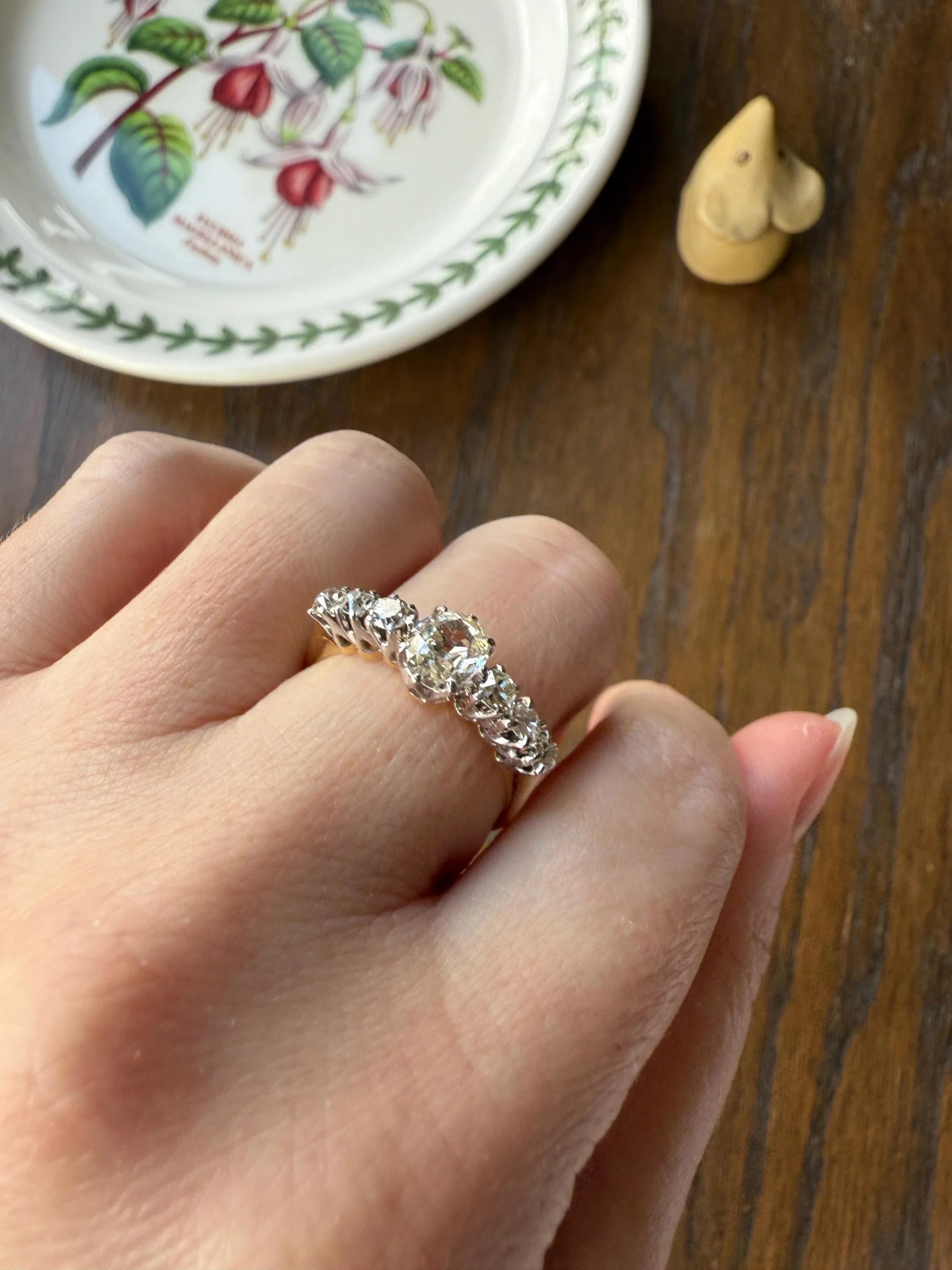 Antique Edwardian Art Deco 1.3 Carat Seven Stone Old Mine Cut Diamond Band Eye Clean Oval Center 18k Gold Platinum Prongs Tall Stacker - Image 13
