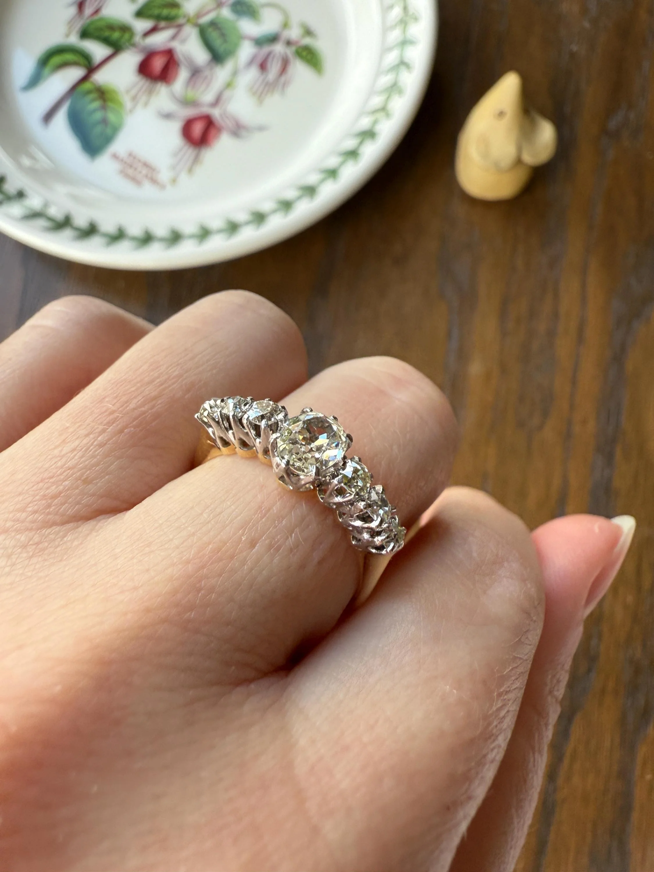 Antique Edwardian Art Deco 1.3 Carat Seven Stone Old Mine Cut Diamond Band Eye Clean Oval Center 18k Gold Platinum Prongs Tall Stacker - Image 15
