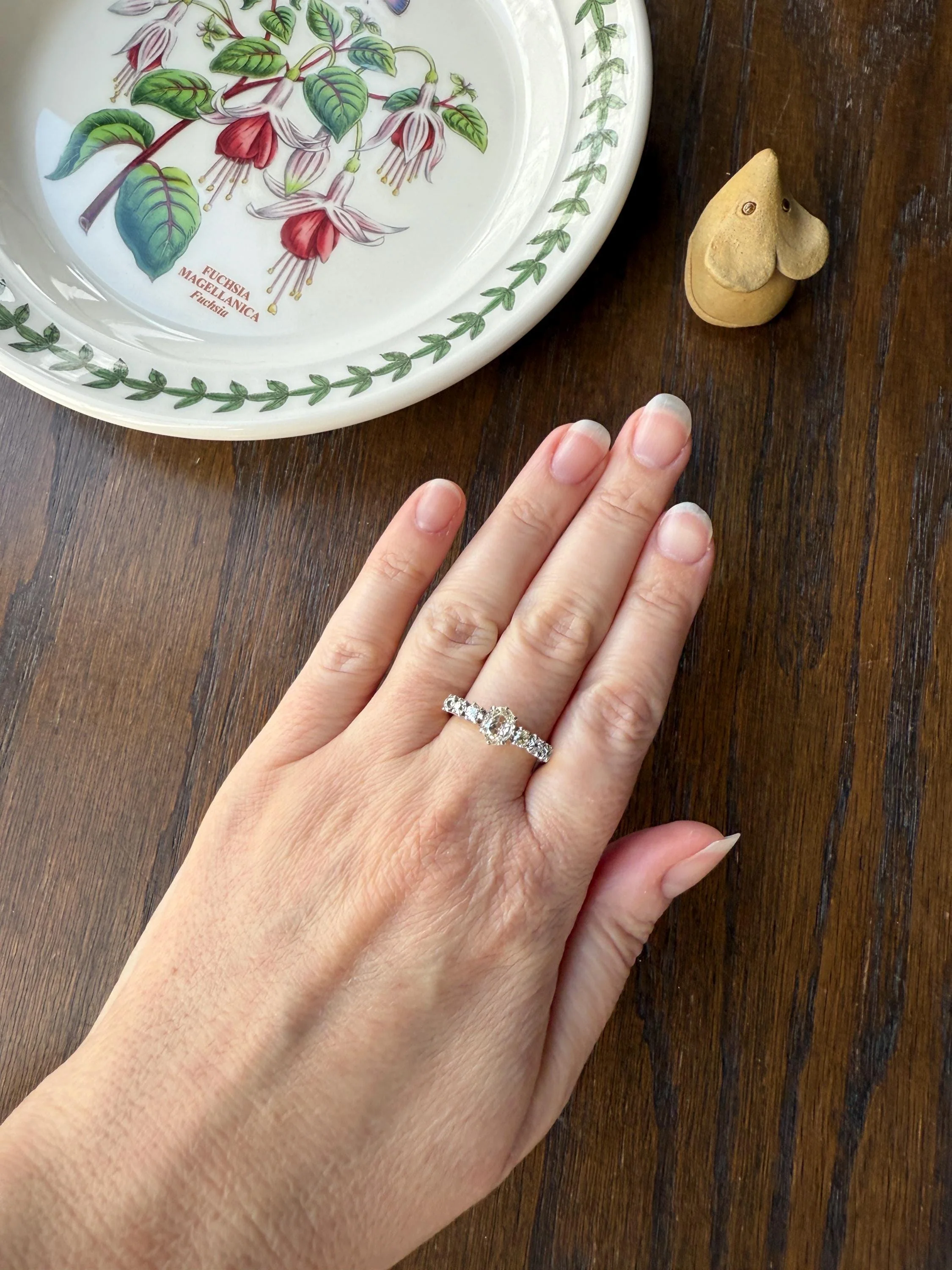 Antique Edwardian Art Deco 1.3 Carat Seven Stone Old Mine Cut Diamond Band Eye Clean Oval Center 18k Gold Platinum Prongs Tall Stacker - Image 16