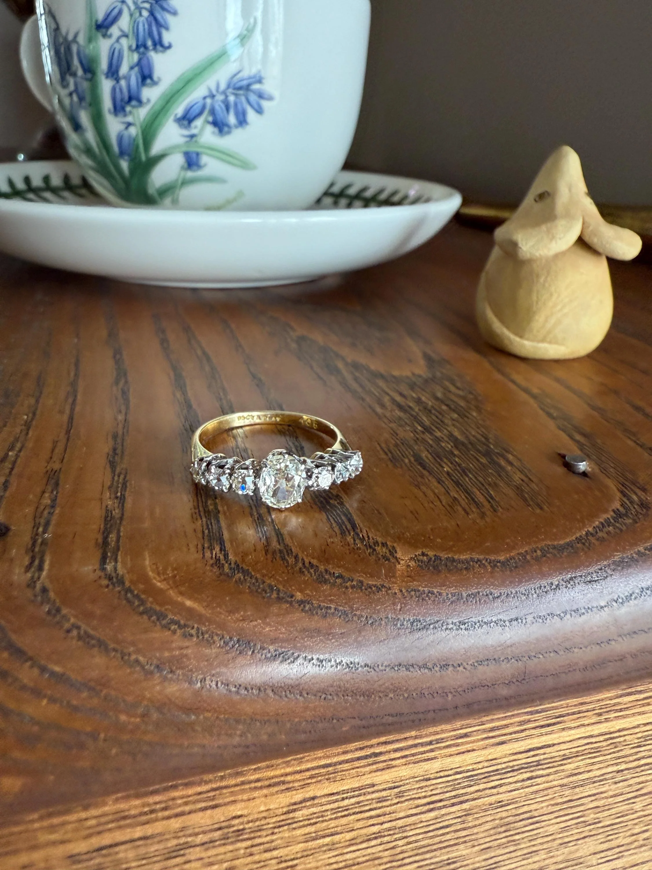 Antique Edwardian Art Deco 1.3 Carat Seven Stone Old Mine Cut Diamond Band Eye Clean Oval Center 18k Gold Platinum Prongs Tall Stacker - Image 17
