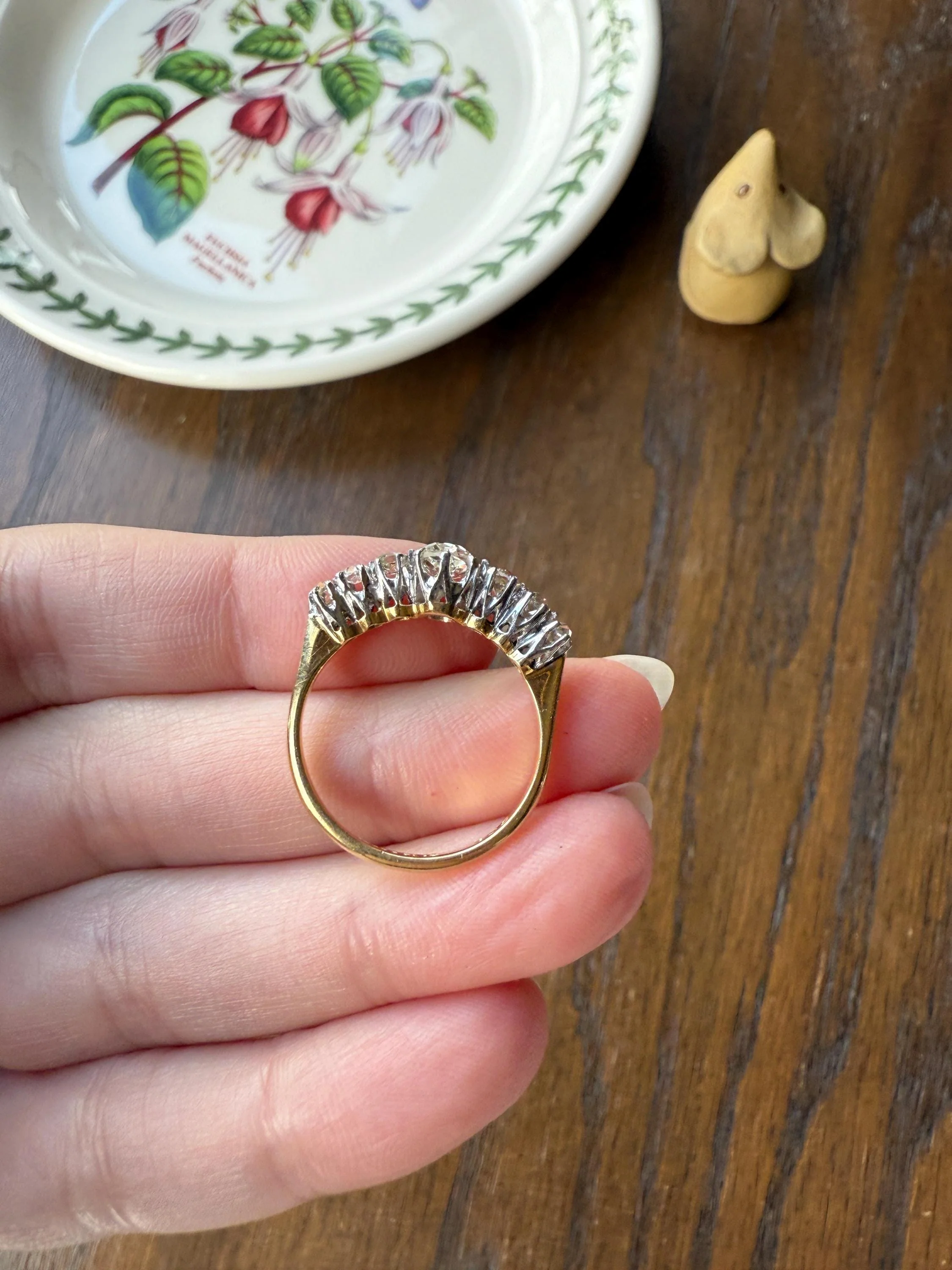 Antique Edwardian Art Deco 1.3 Carat Seven Stone Old Mine Cut Diamond Band Eye Clean Oval Center 18k Gold Platinum Prongs Tall Stacker - Image 19